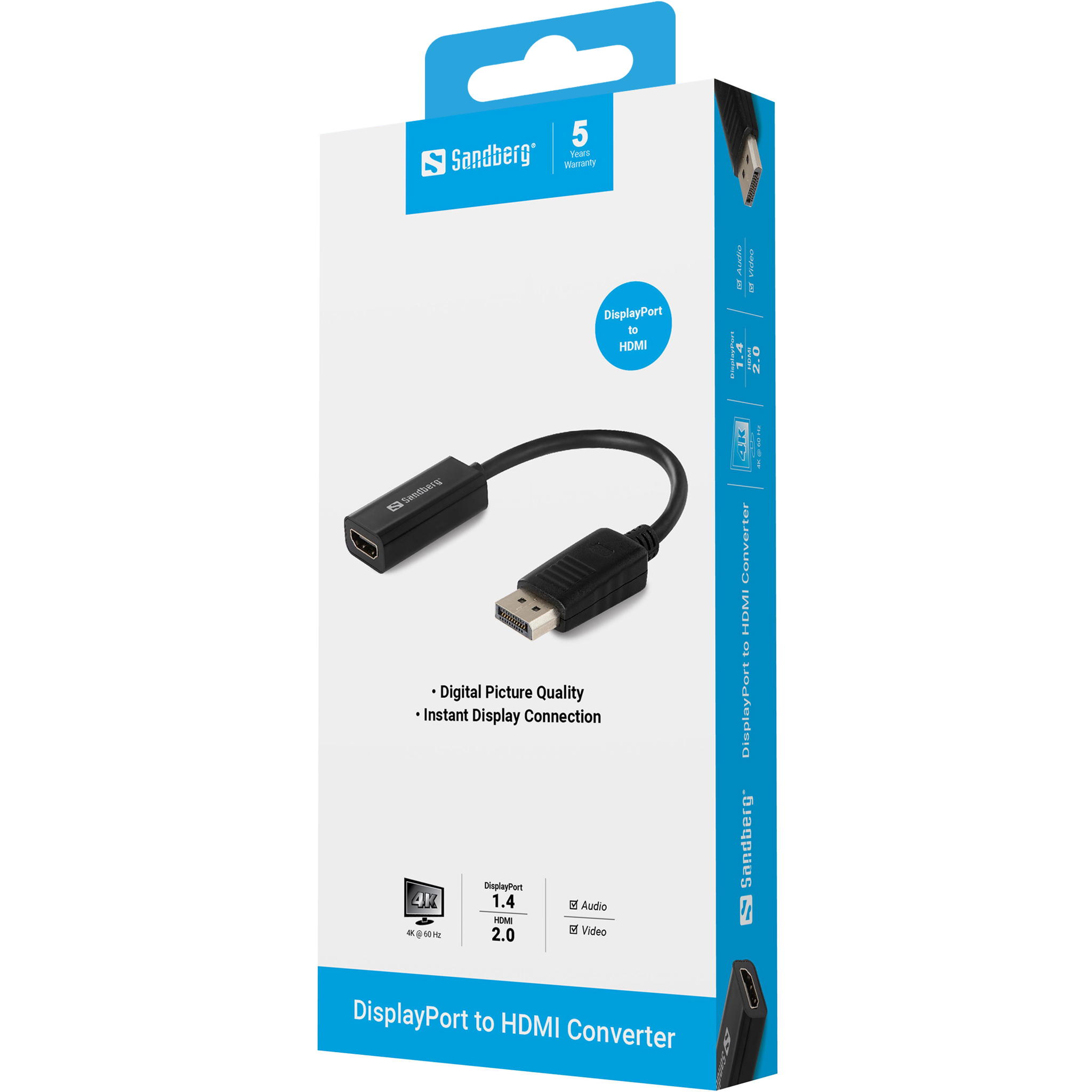 SANDBERG Adapter DisplayPort zu HDMI konvertiert DP DisplayPort Ausgang zu HDMI Video und Audio