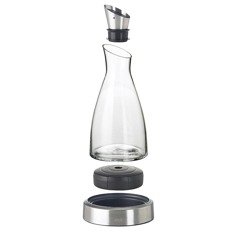 Emsa 505219 Flow K?hlkaraffe Formsch?nes Design K?hlleistung f?r 4h K?hlpad Glas und Edelstahl Transparent 1 Liter, 14 x14x30cm