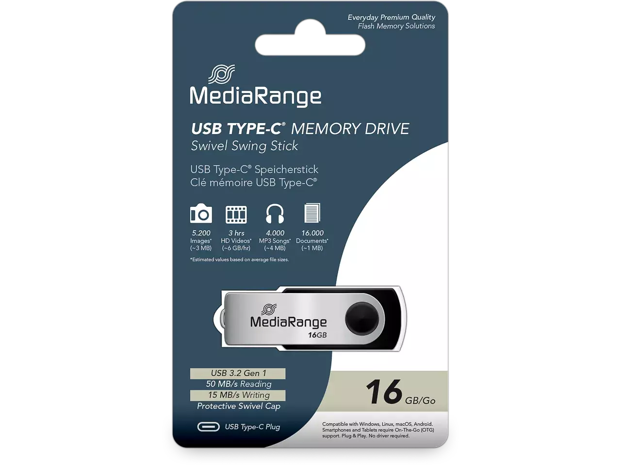MEDIARANGE USB-Stick USB-C USB 3.2 Gen1 16GB