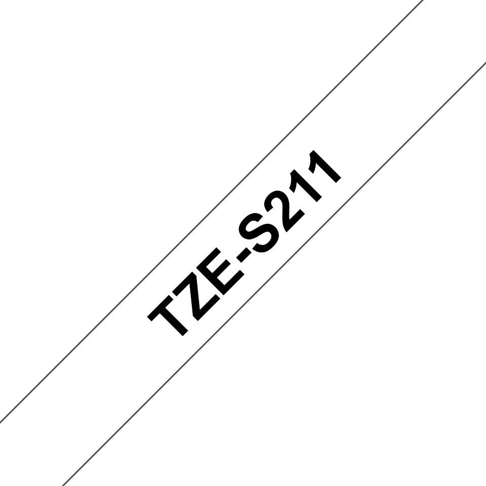 Brother TZe-S211 Schriftband extrem stark haftend Schwarz auf Weiß 6mm x 8m