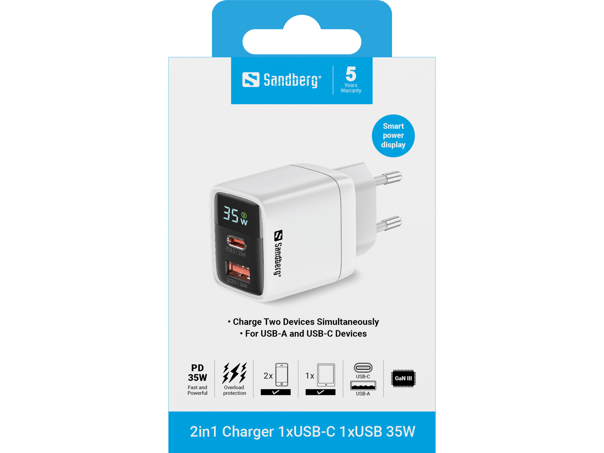 44152 SANDBERG 2in1 USB Ladegeraet dual