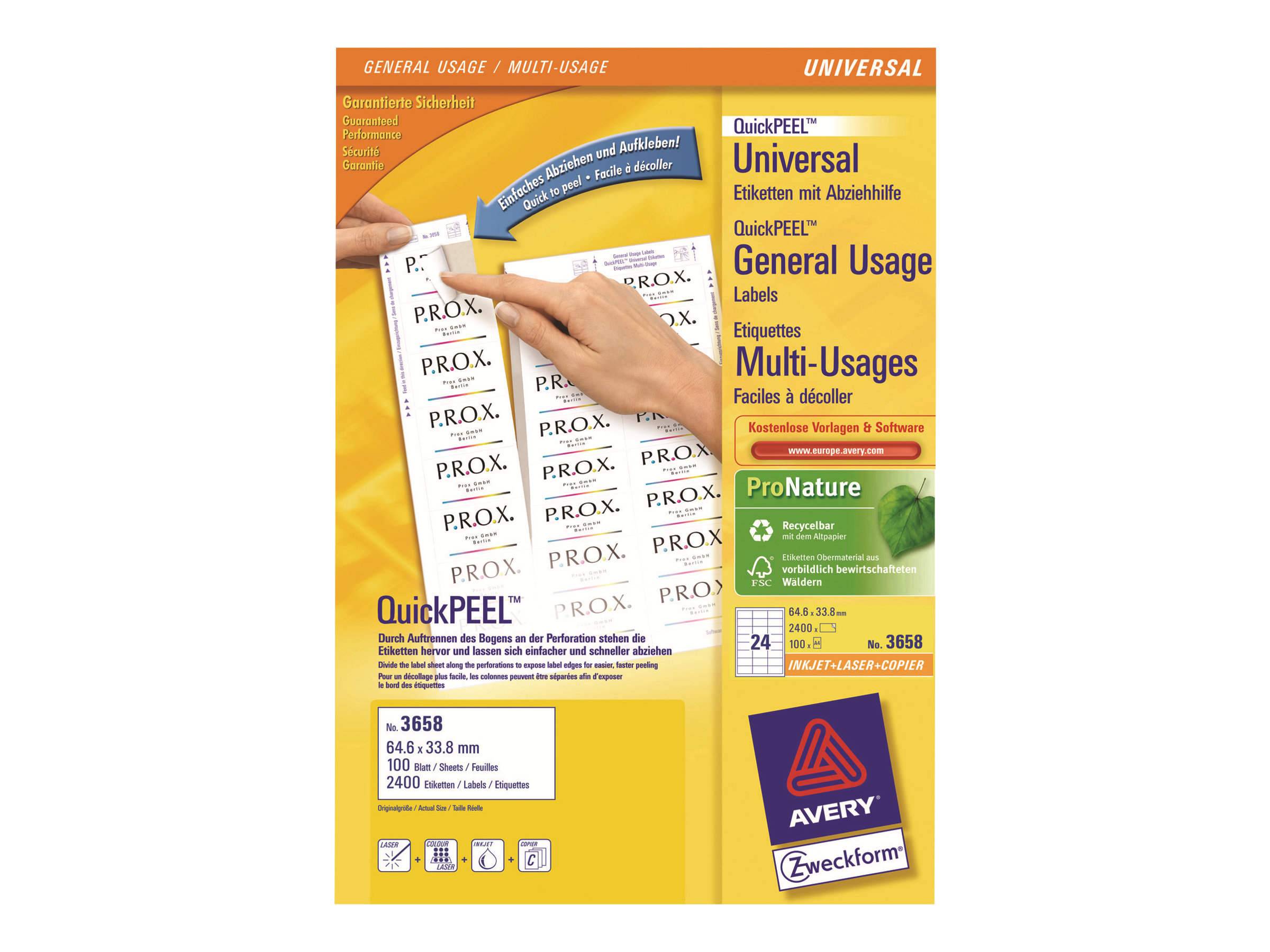 2400 AVERY Zweckform Etiketten 3658 weiss 64,6 x 33,8 mm