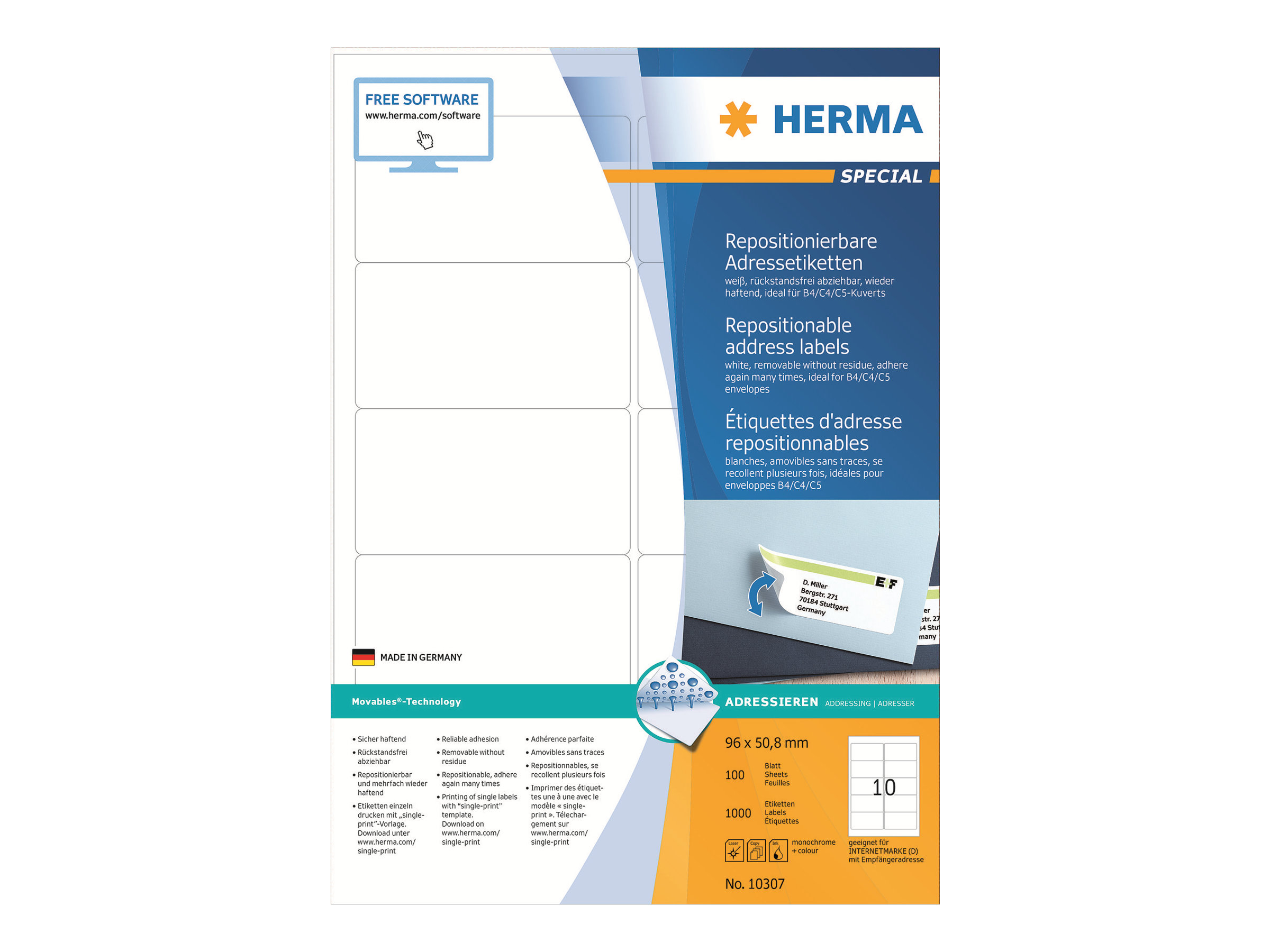 HERMA Adressetiketten 96x50,8 mm, neu positionierbar