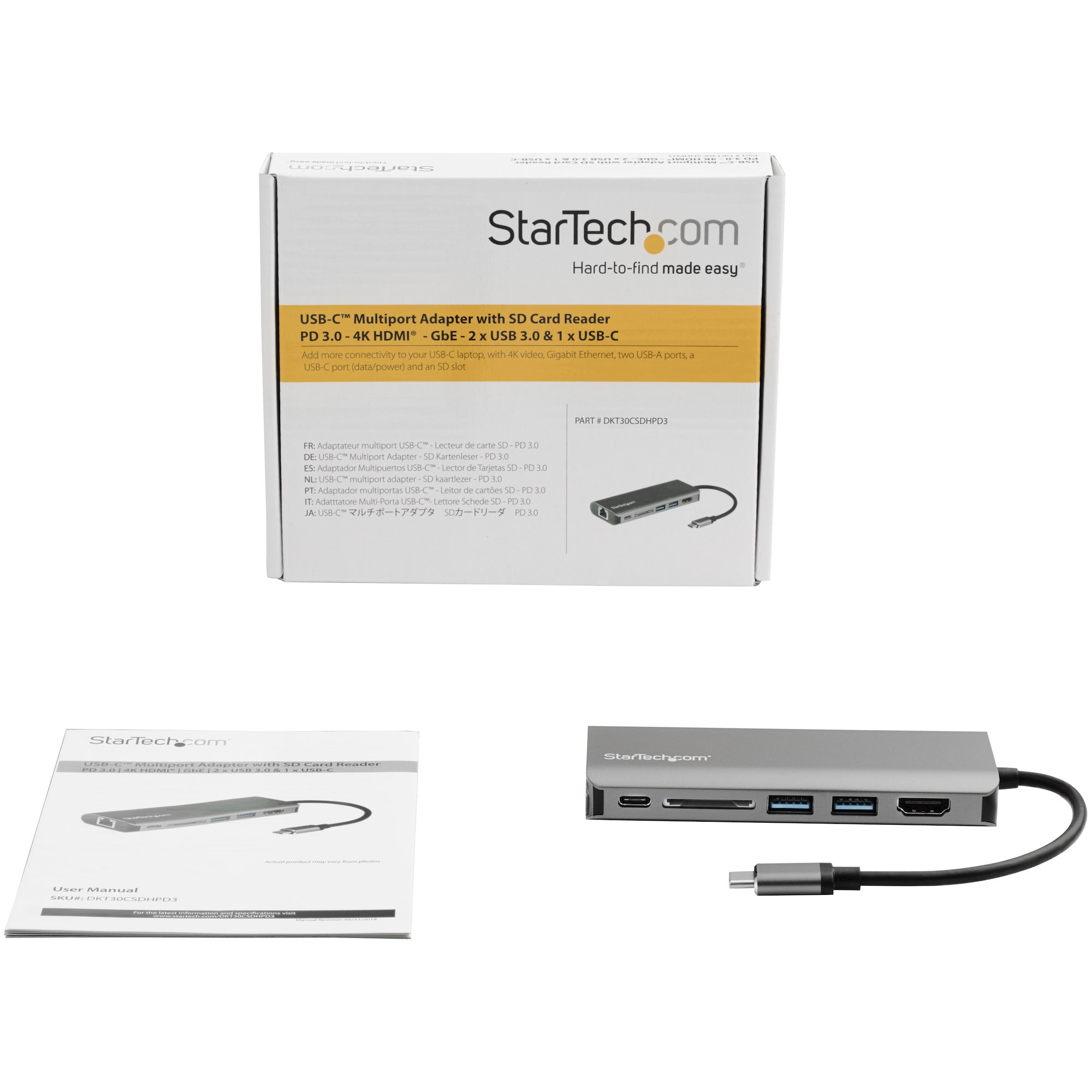 StarTech.com DKT30CSDHPD3 USB C Multiport Adapter HDMI 4K 60W PD