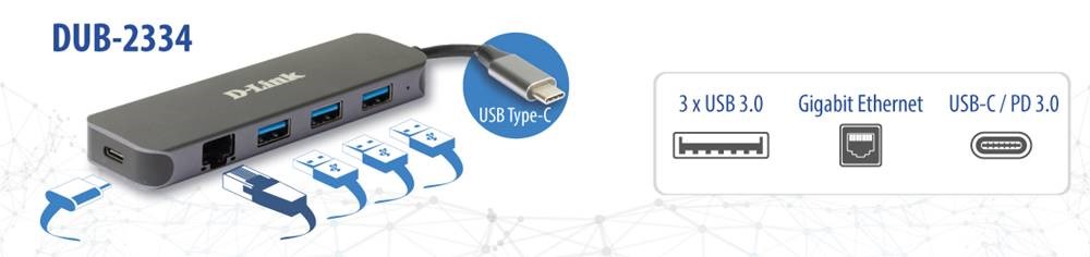 D-Link DUB-2334 USB-C 1000 Mbps HDMI