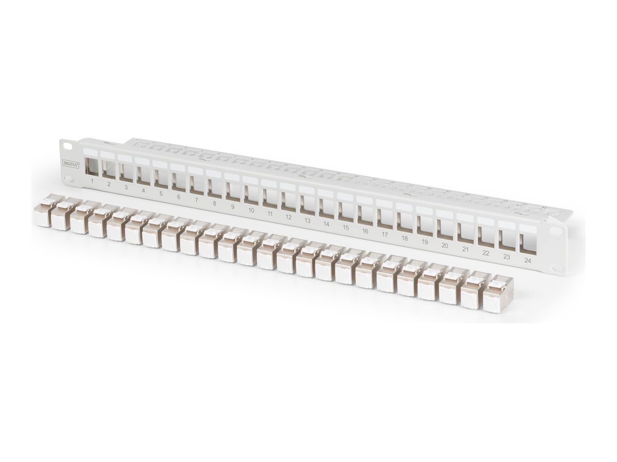 DIGITUS Modulares Patch Panel geschirmt mit 24x DN93615 24Port 1U rackmontiert grau RAL 7035