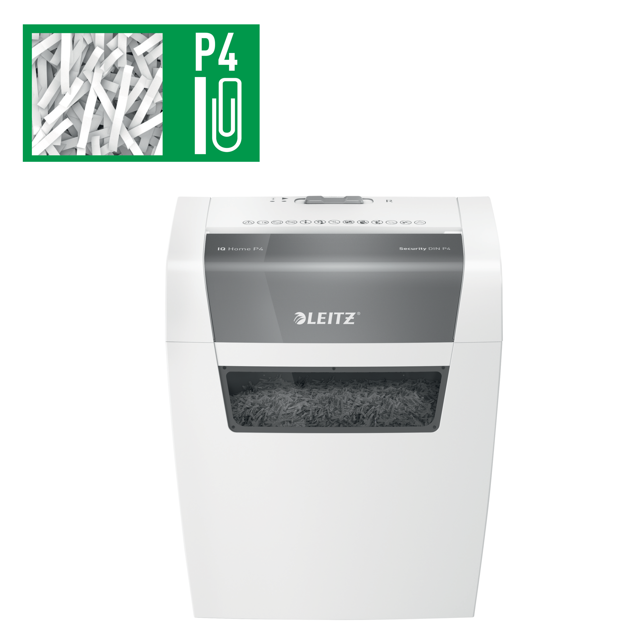AKTION LEITZ IQ Home Aktenvernichter mit Partikelschnitt P4, 4 x 28 mm, bis 6 Blatt, weiss mit 5 Euro CashBack