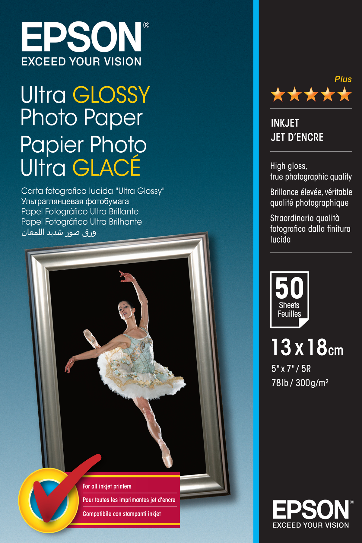 EPSON Fotopapier S041944 13,0 x 18,0 cm hochglaenzend 300 gqm 50 Blatt