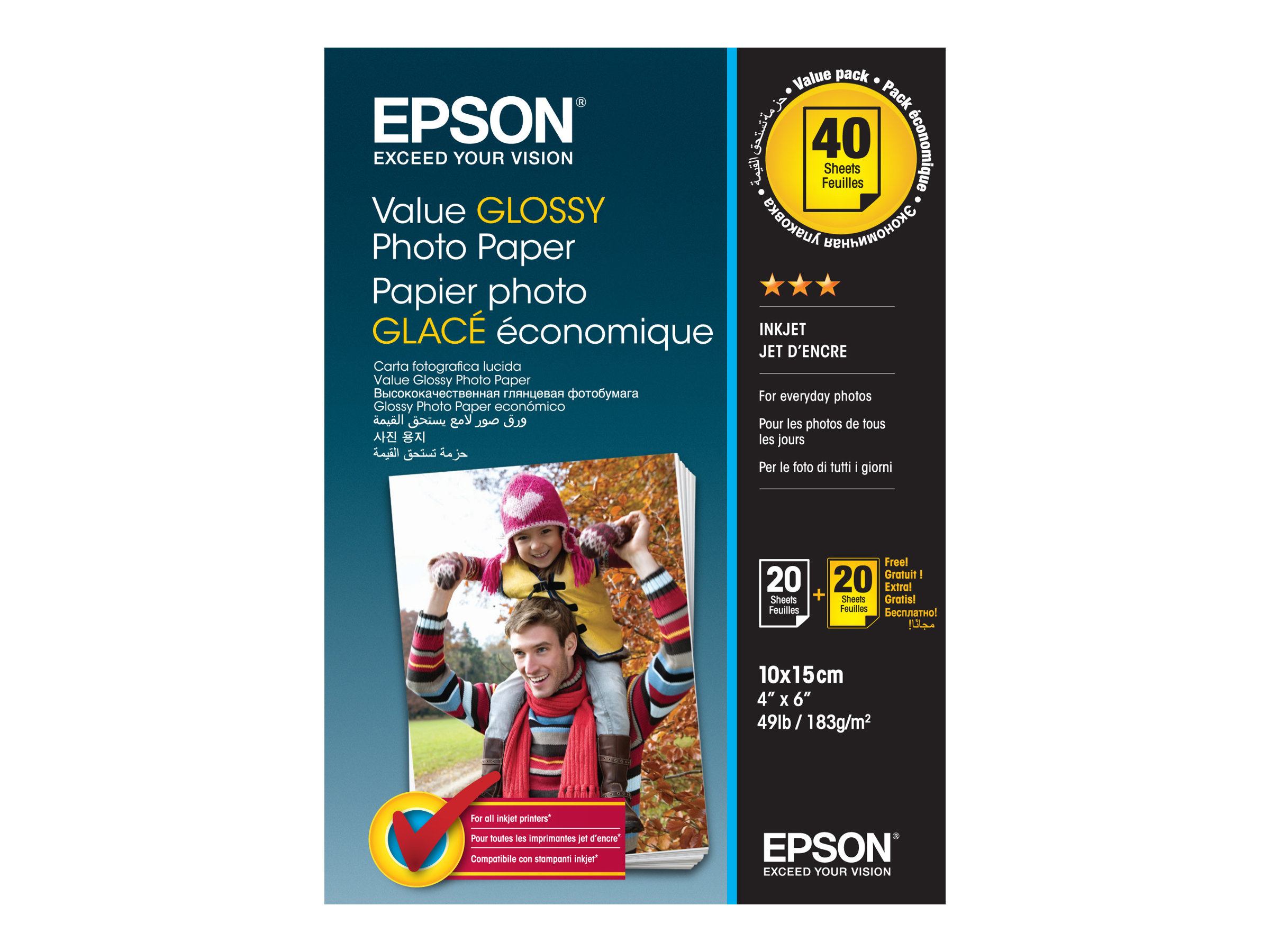 EPSON Fotopapier C13S400044 10,0 x 15,0 cm hochglaenzend 183 gqm 2x 20 Blatt