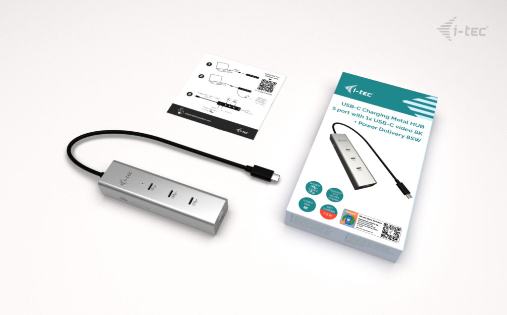 i-tec USB‑C Charge Hub 5‑Port 85W Metall 8K Video
