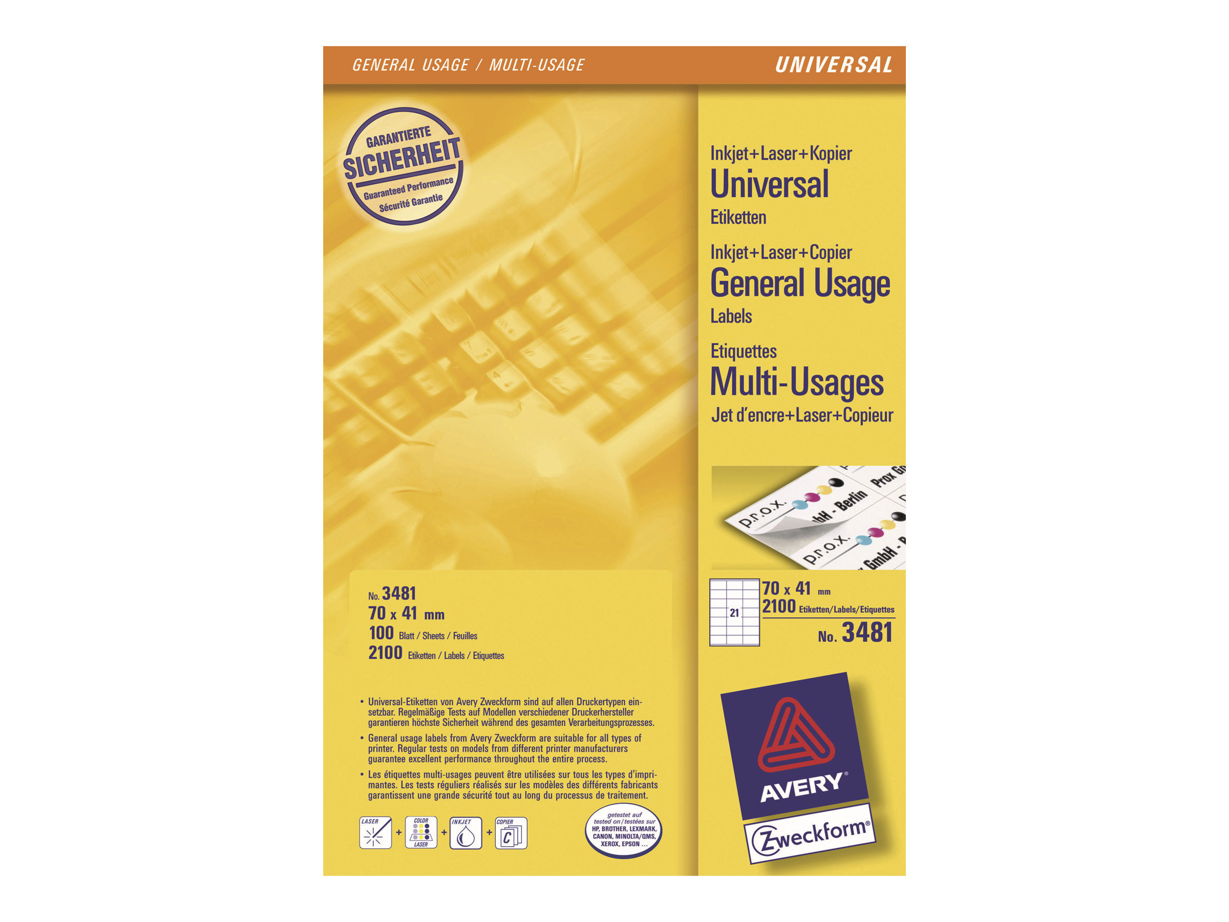 2100 AVERY Zweckform Etiketten 3481 weiss 70,0 x 41,0 mm