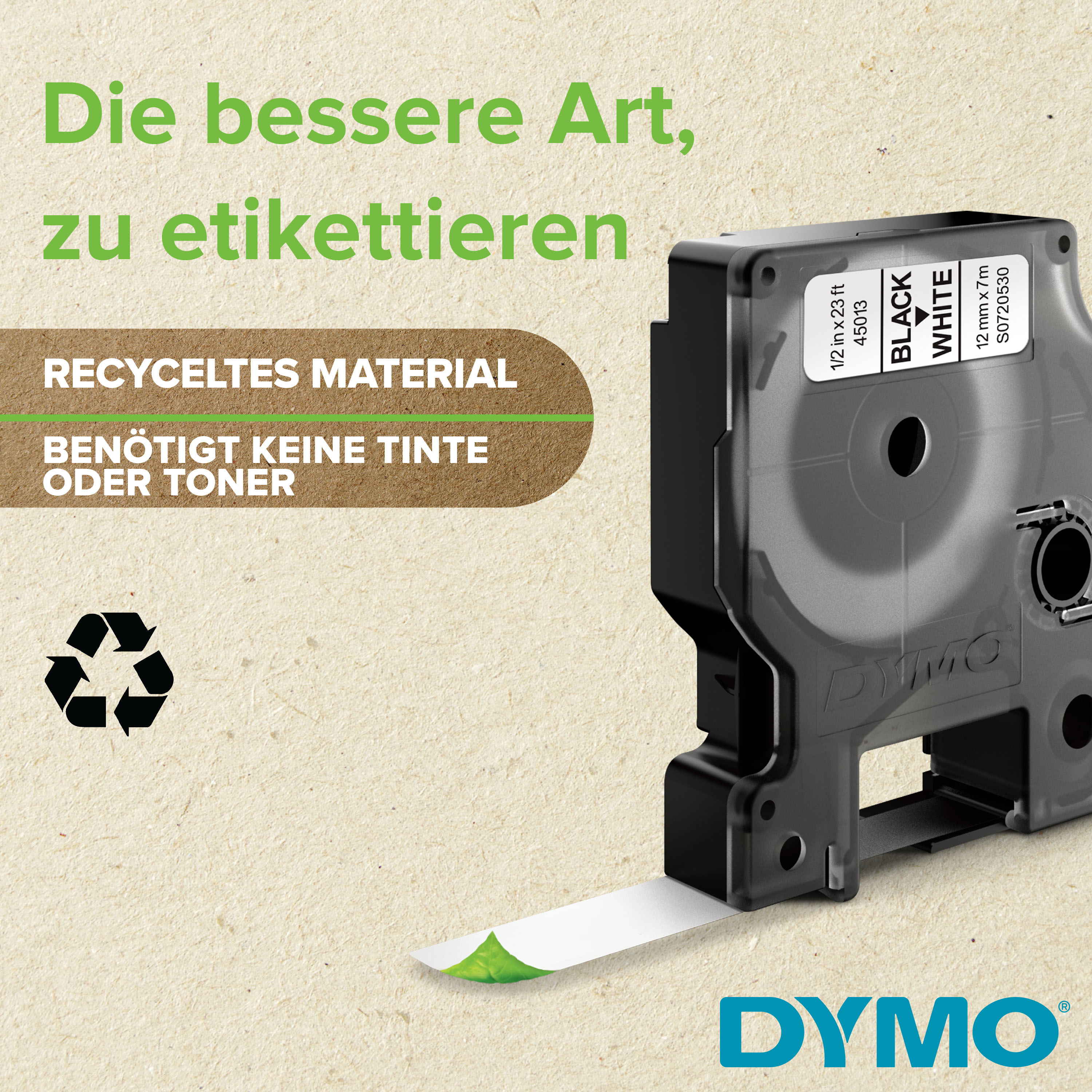 Dymo D1 19mm Weiß auf Schwarz Selbstklebend