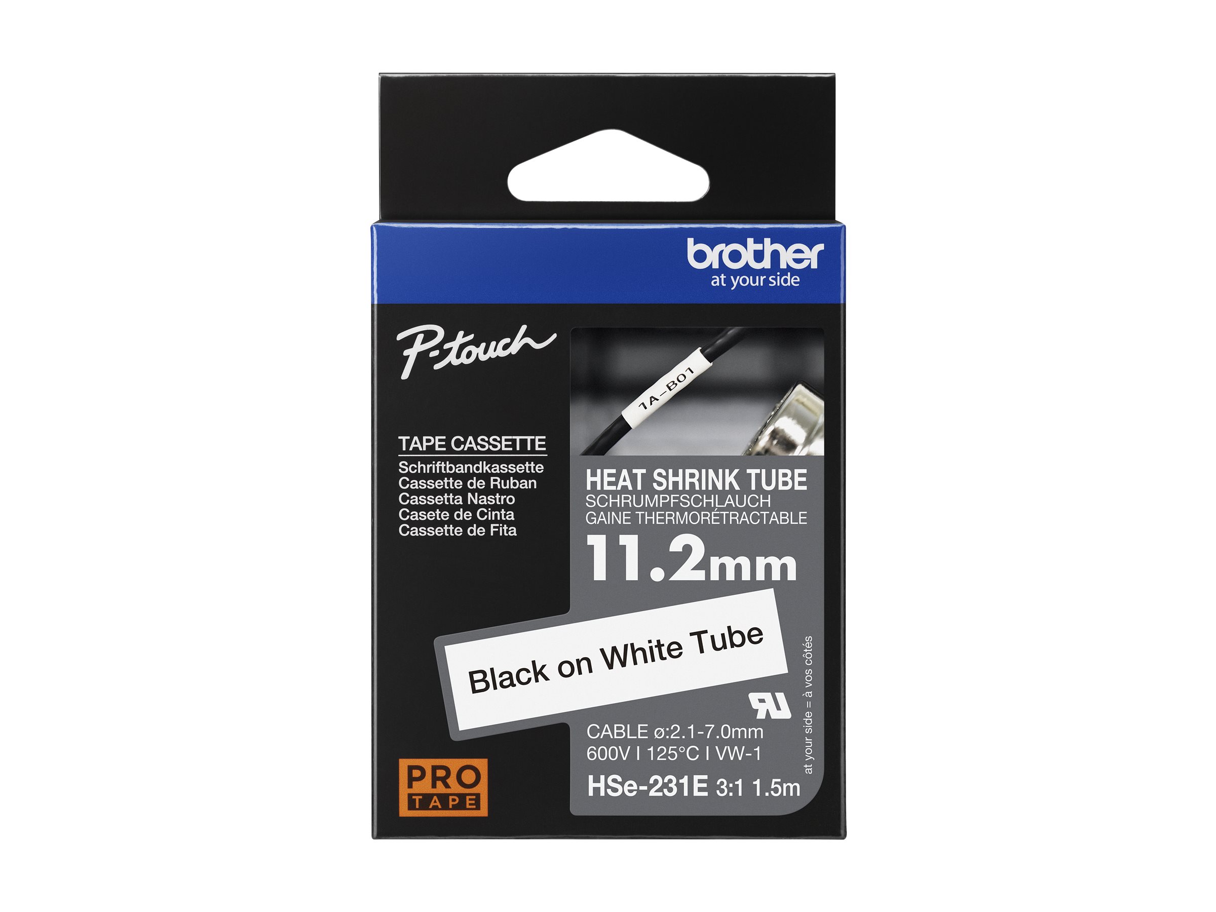 Brother HSe-231E Schrumpfschlauchkassette Schwarz-Weiß 11,2 mm