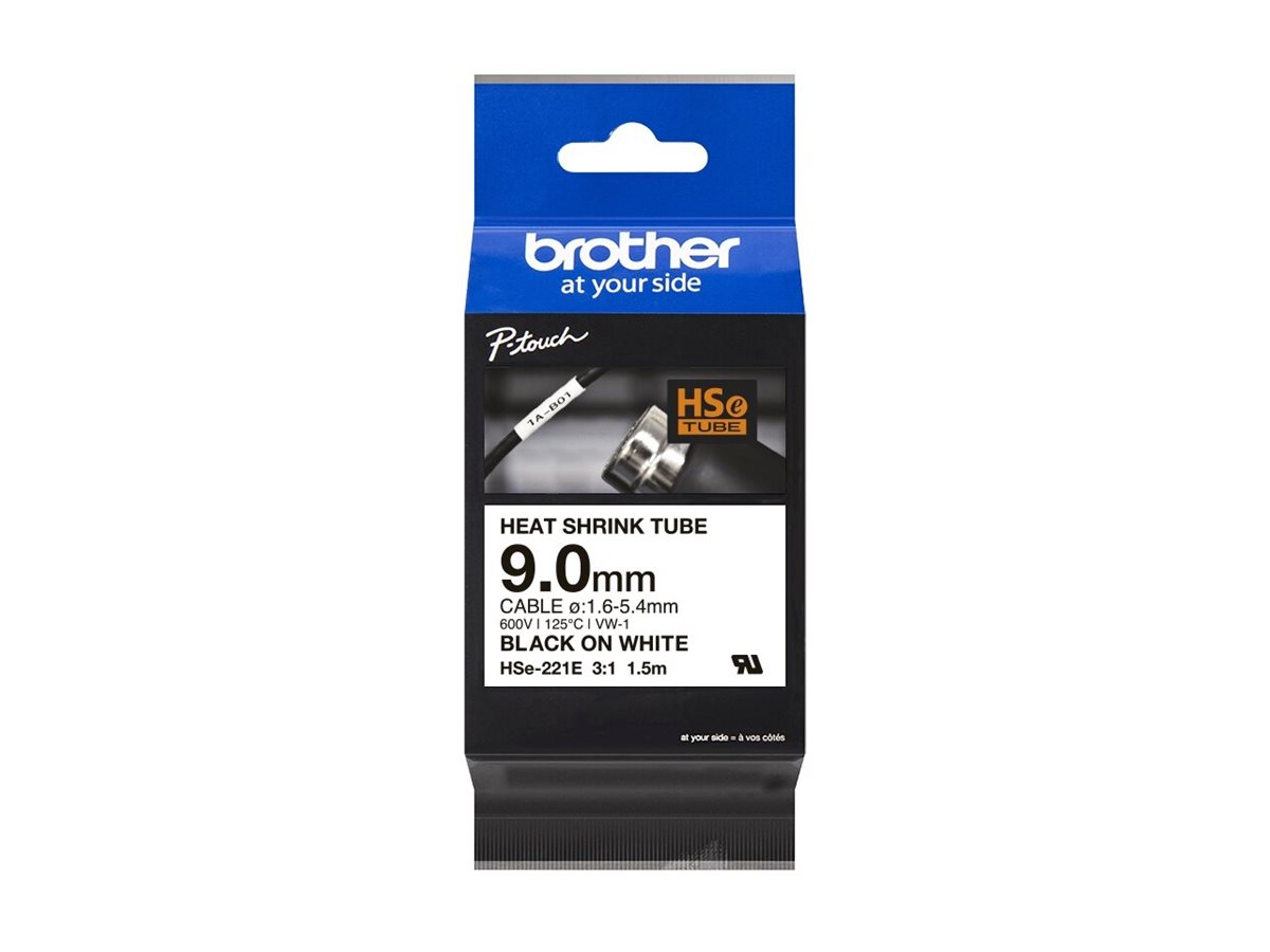 Brother HSe-221E Schrumpfschlauchkassette Schwarz-Weiß 9,0 mm