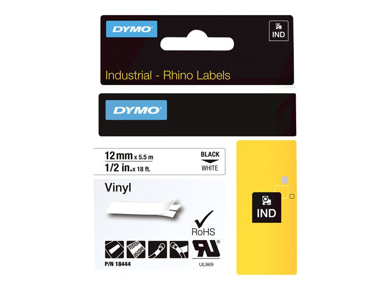 Dymo RHINO Vinyl 12 mm, Schwarz auf Weiß