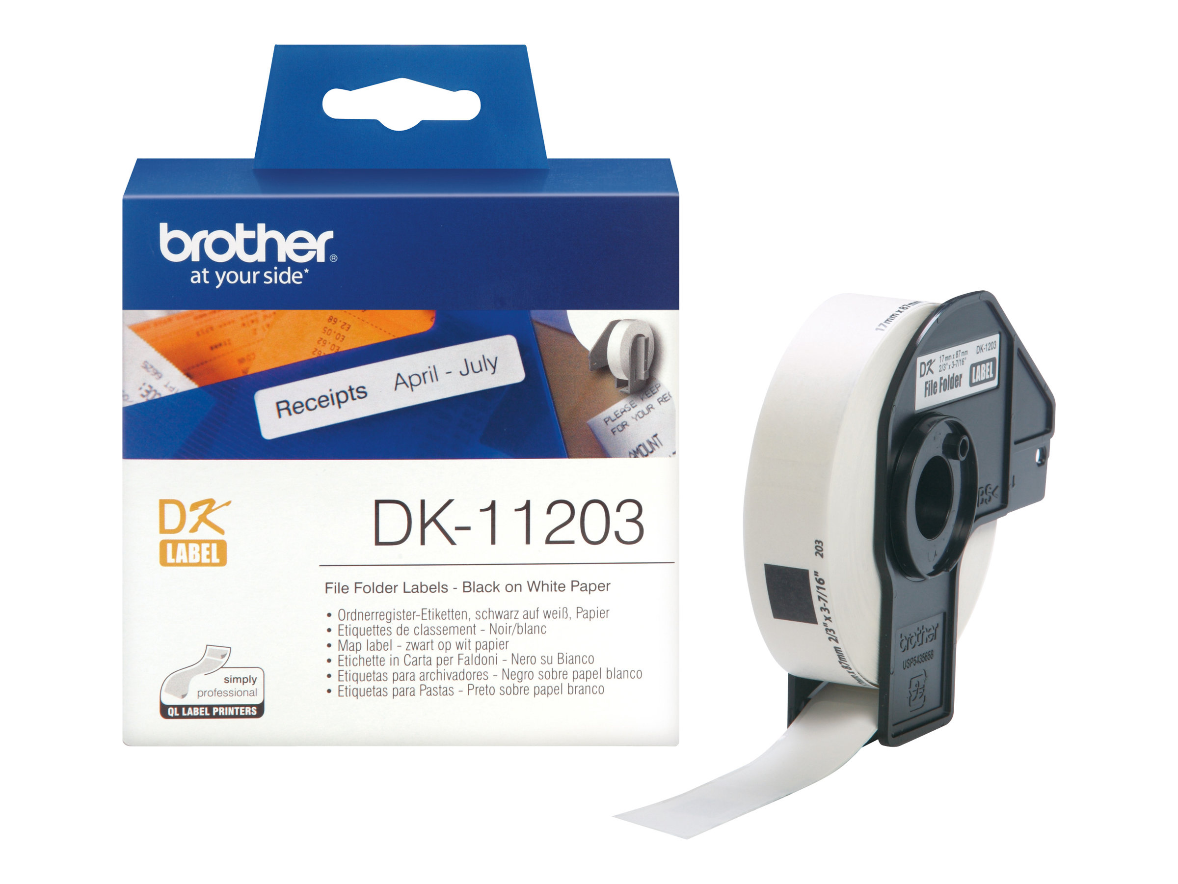 brother Etikettenrolle für Etikettendrucker DK11203 weiß, 17,0 x 87,0 mm, 1 x 300 Etiketten