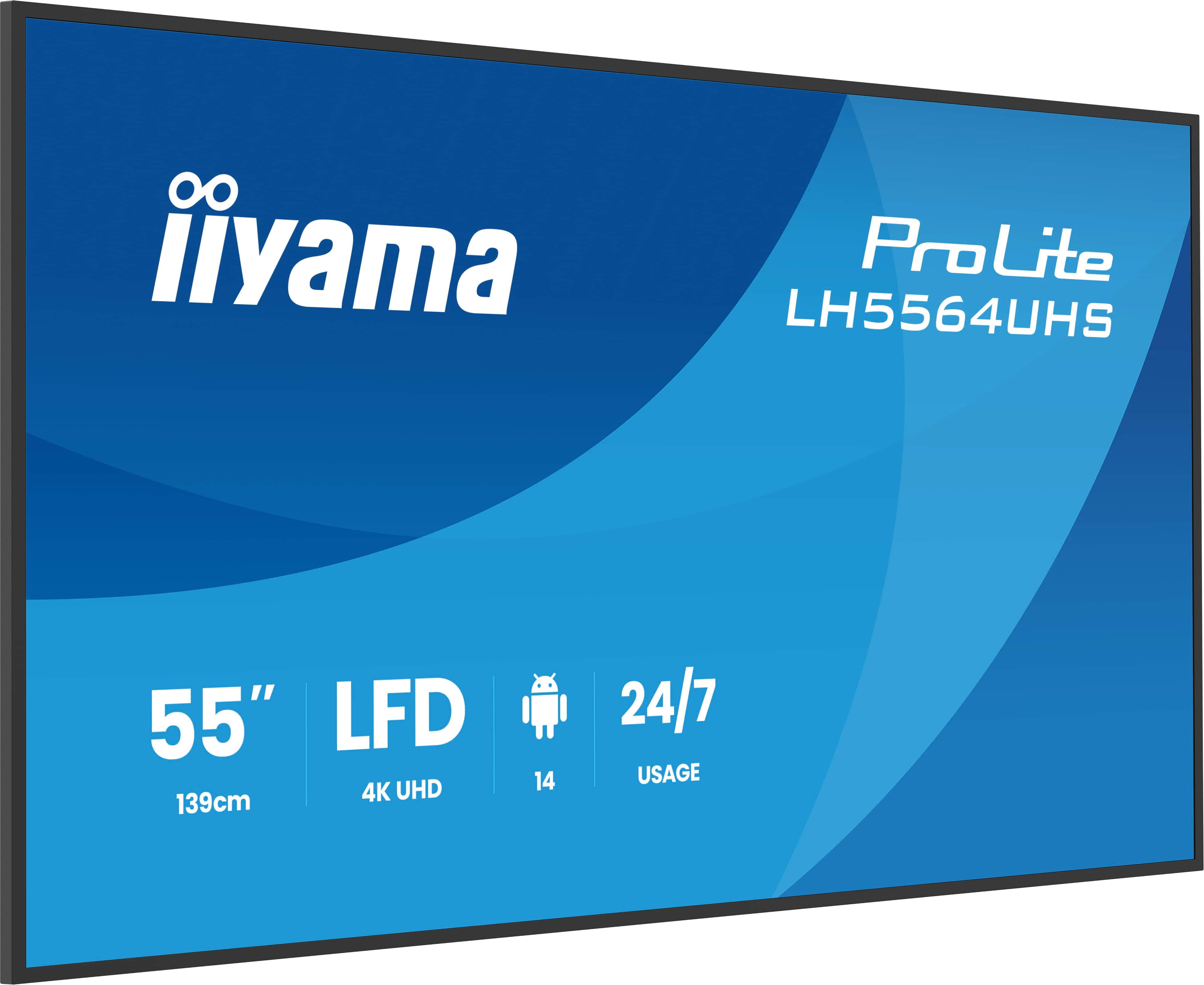 IIYAMA LH5564UHSB1AG 139,7cm 55Zoll 3840x2160 UHD VA DLED 500cdm2 Landscape and Portrait Speakers 2x 10W 2x HDMIx 1x USBC D