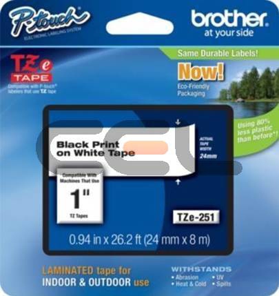 Brother TZe-251CIV Schriftbandkassette 24mm Schwarz auf Weiß