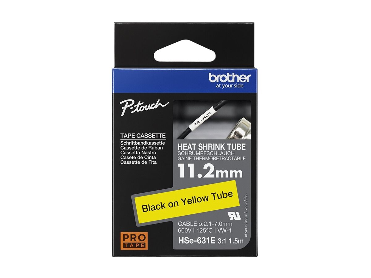 Brother HSe-631E Schrumpfschlauch 11,2 mm Schwarz auf Gelb