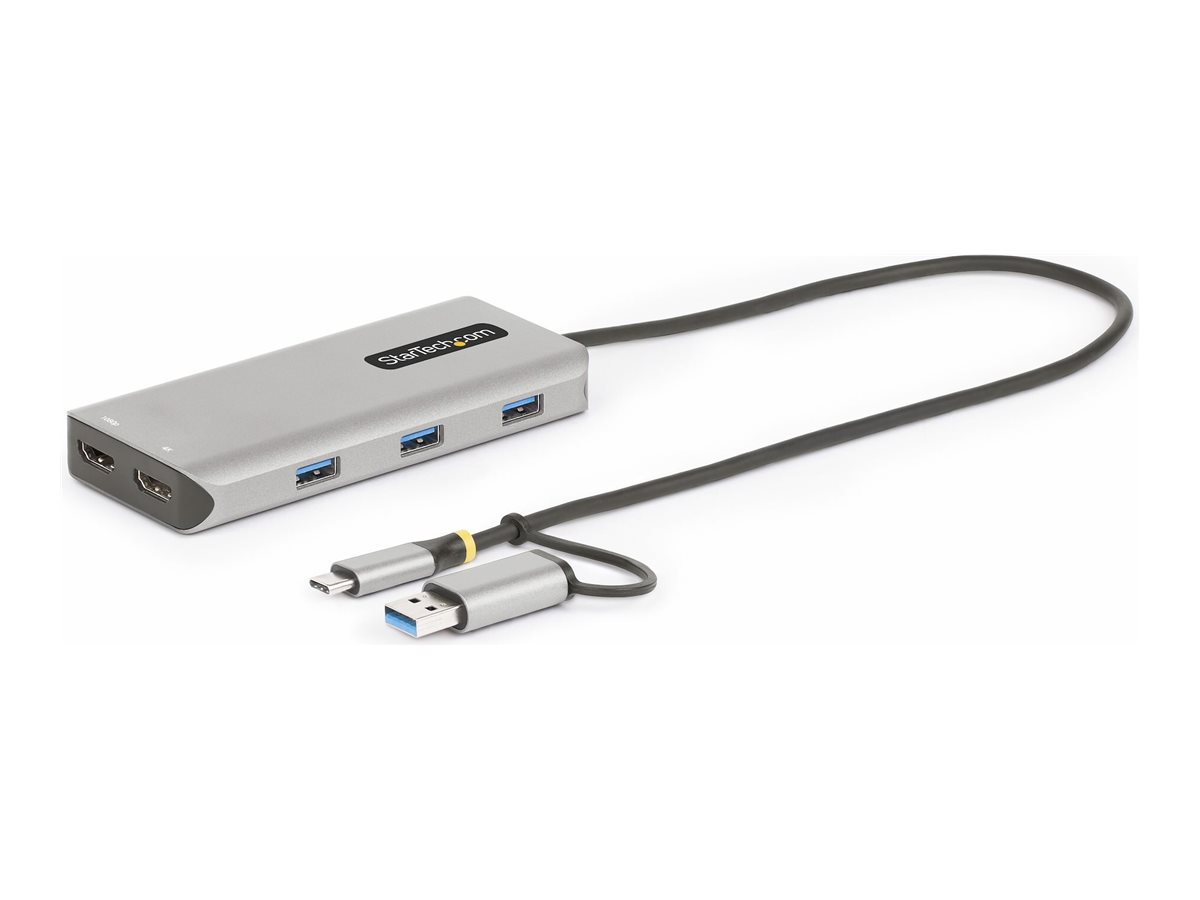 STARTECHCOM USBC and USBA Multiport Adapter Dual HDMI 4K1080p 3Port USB Hub USBC to A Dongle Mini Travel Laptop Docking Station