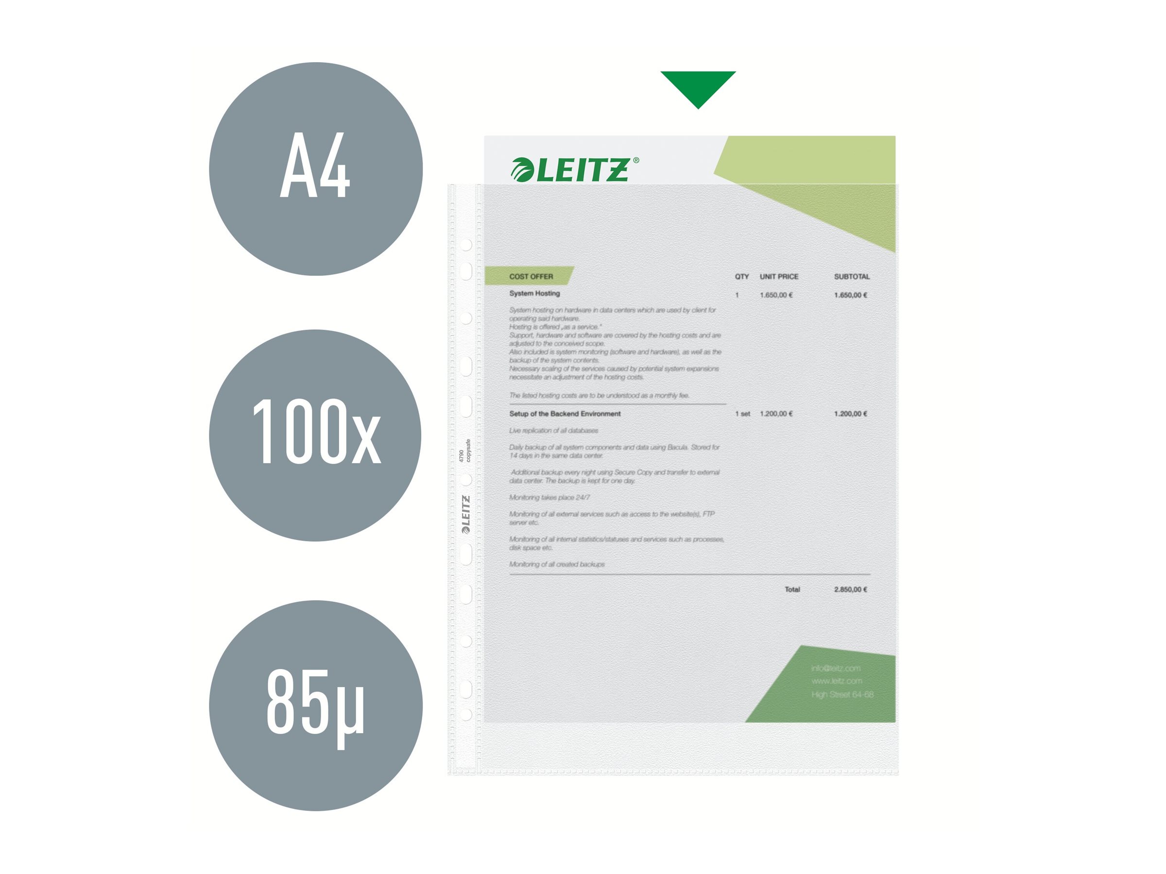 Esselte Leitz Prospekthüllen transparent genarbt DIN A4 0,085 mm