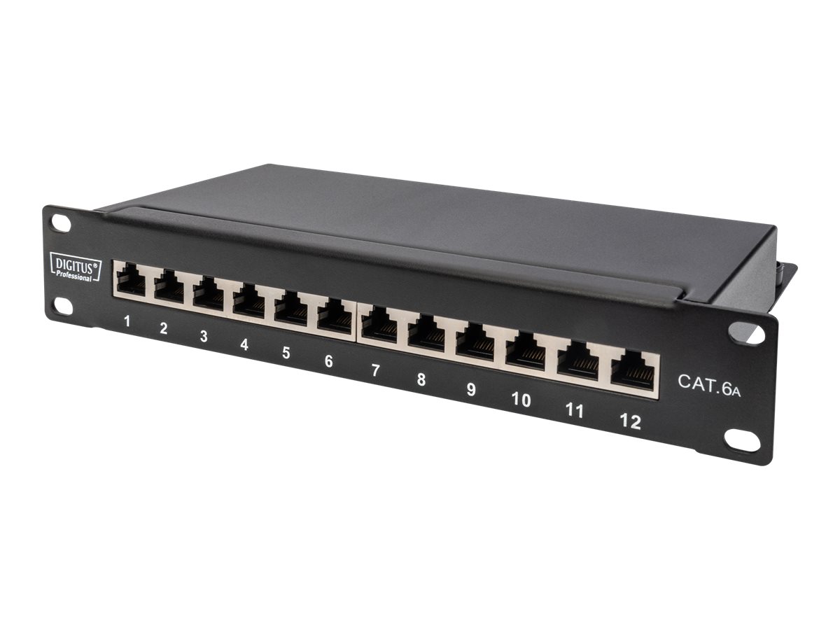 DIGITUS Cat6A Patch Panel geschirmt 12Port 1HE, 10, schwarz