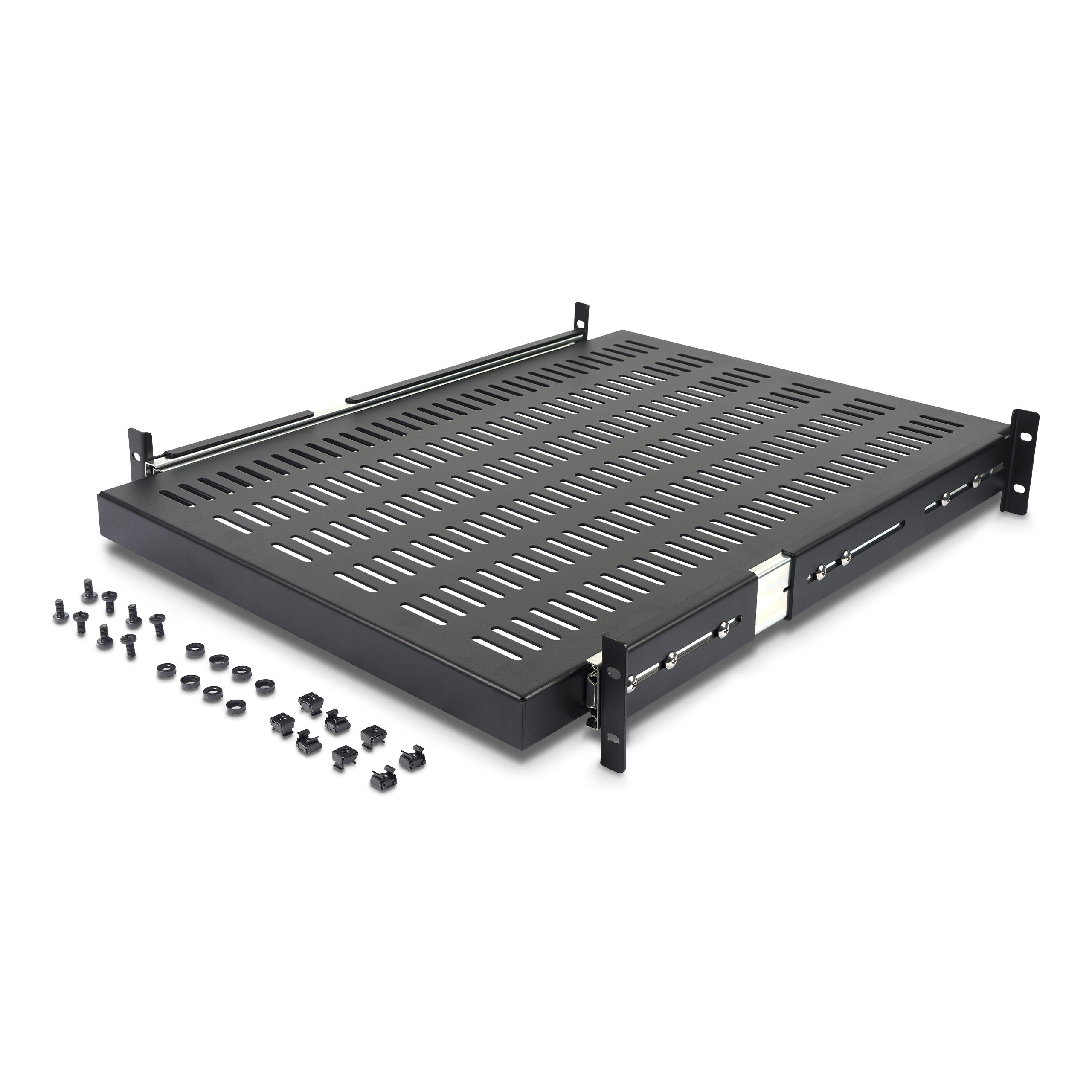 StarTech.com 2HE Ausziehbarer Rack-Fachboden 19 Zoll 22.7kg Schwarz