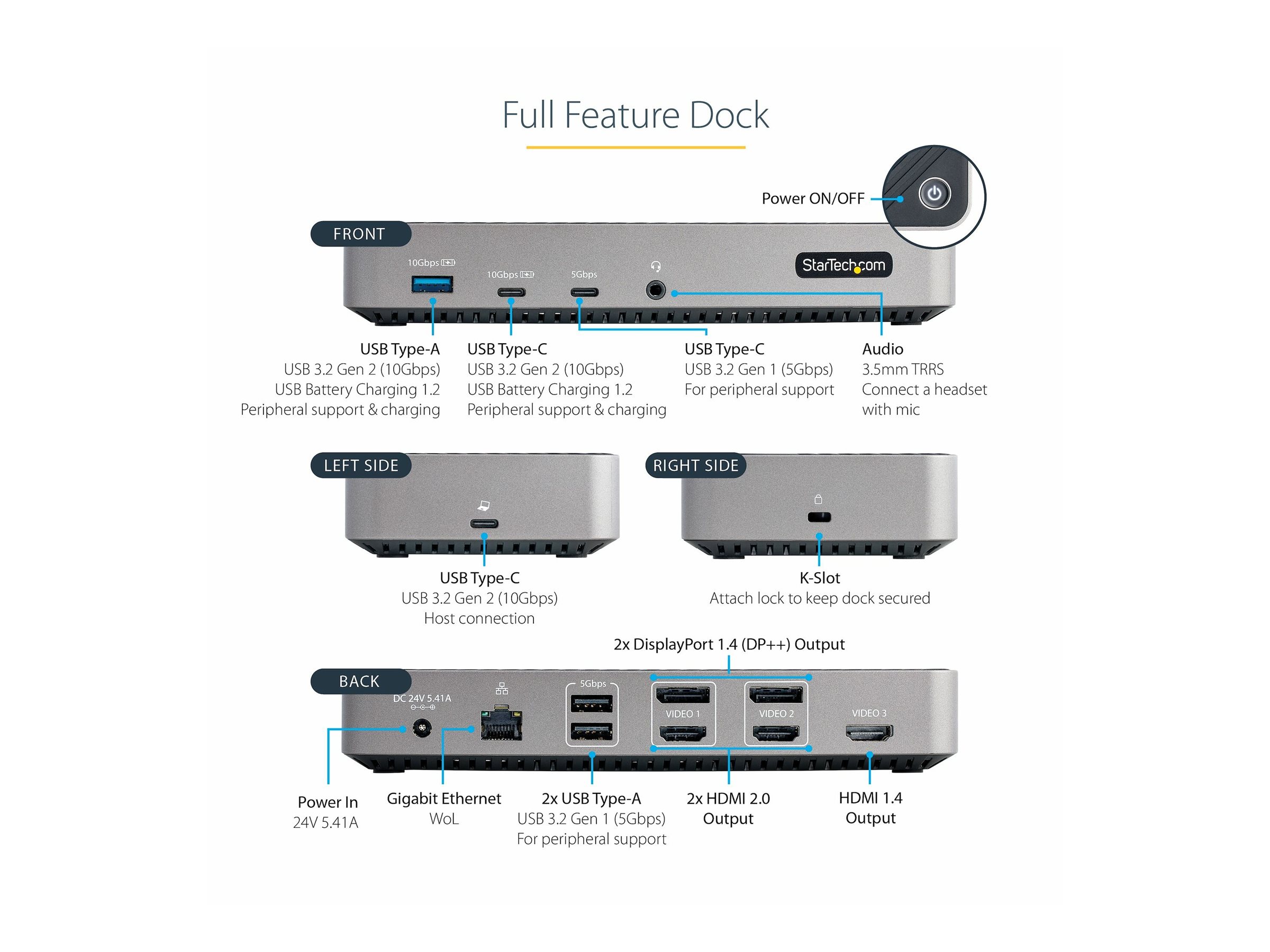 StarTech.com USB-C Triple Monitor Docking Station 4K
