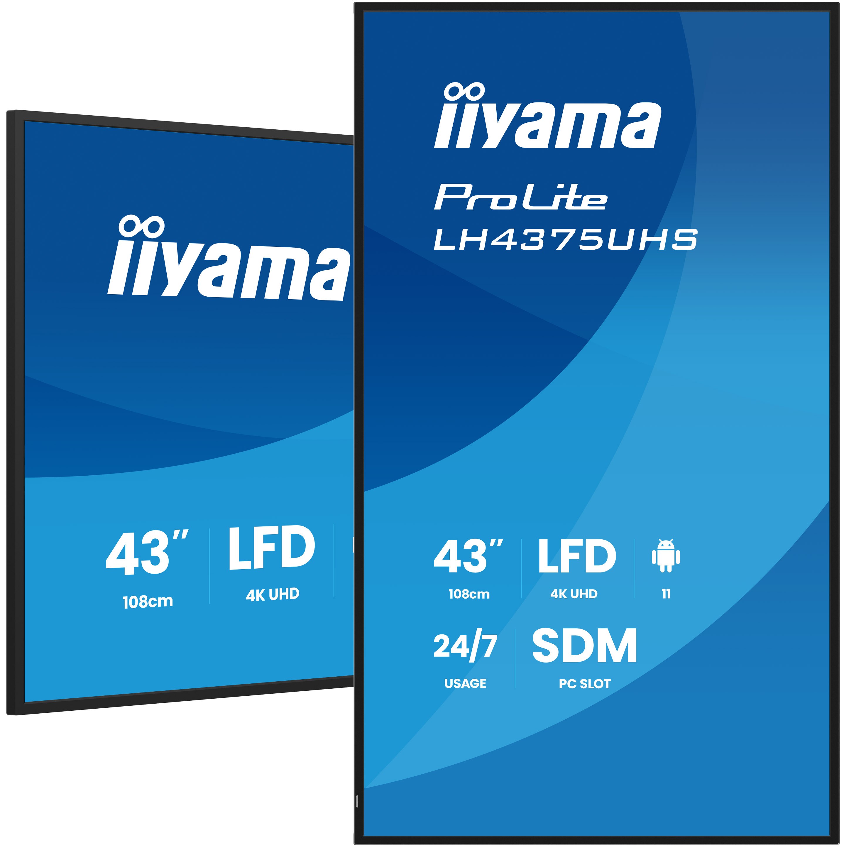 IIYAMA LH4375UHSB2AG 109,22cm 43Zoll 3840x2160 UHD IPS panel Haze 25Percent 500cdm Landscape and Portrait
