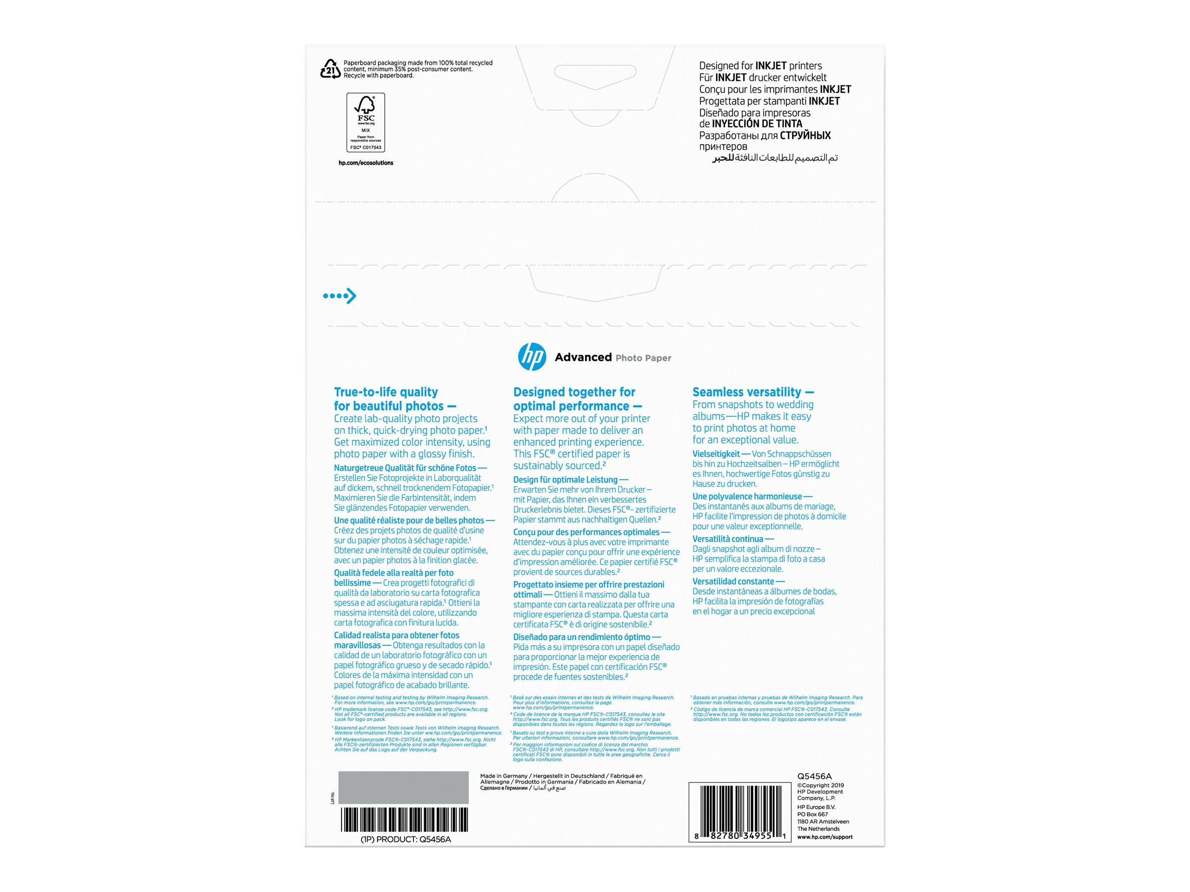 HP Fotopapier Q5456A A4 glänzend