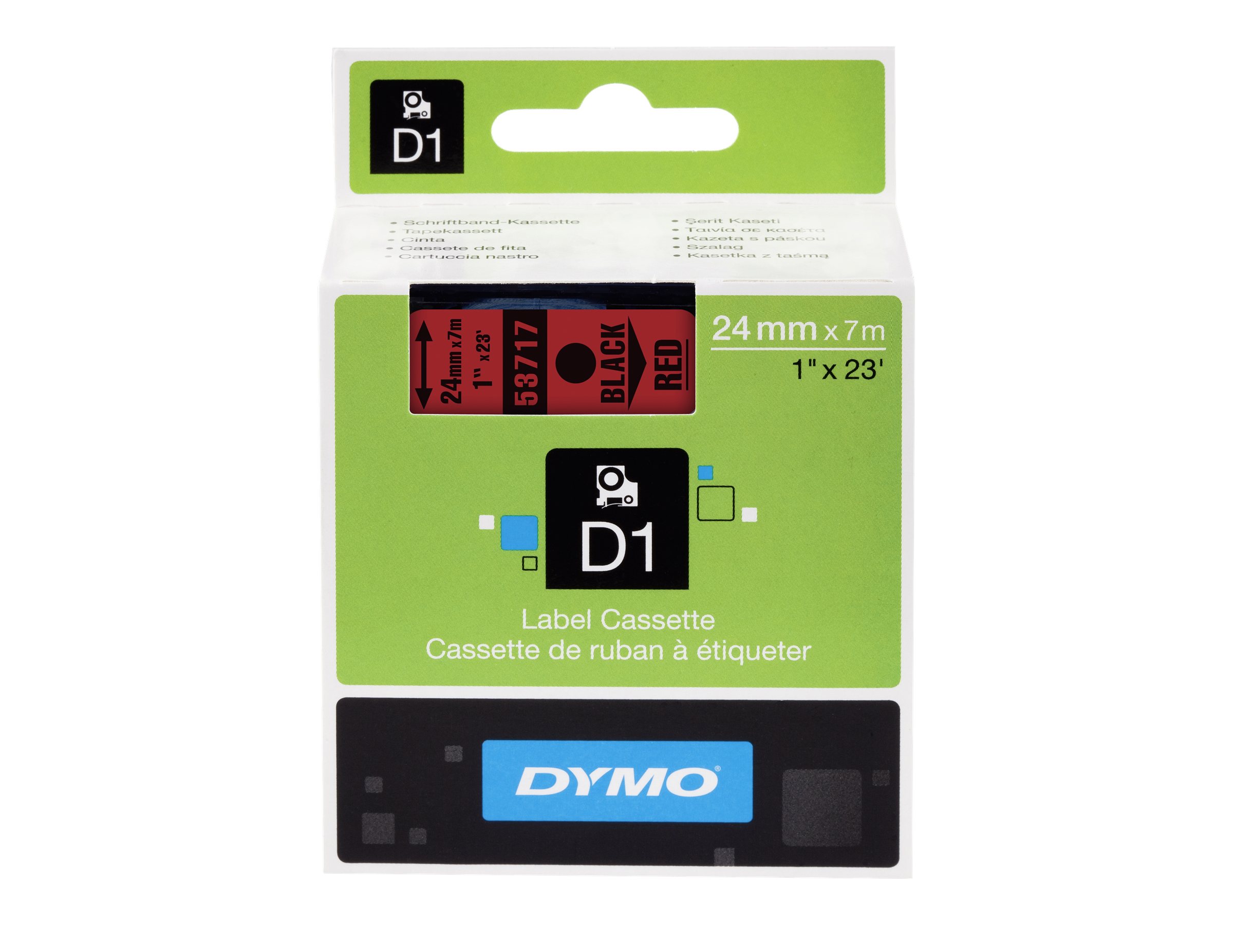 Dymo D1 24mm Schwarz auf Rot Selbstklebend
