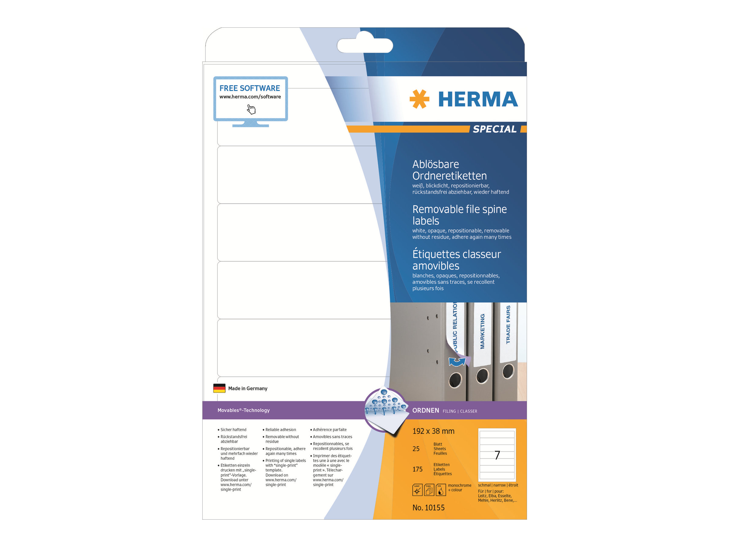 Herma Ordneretiketten A4 192 x 38 mm weiß