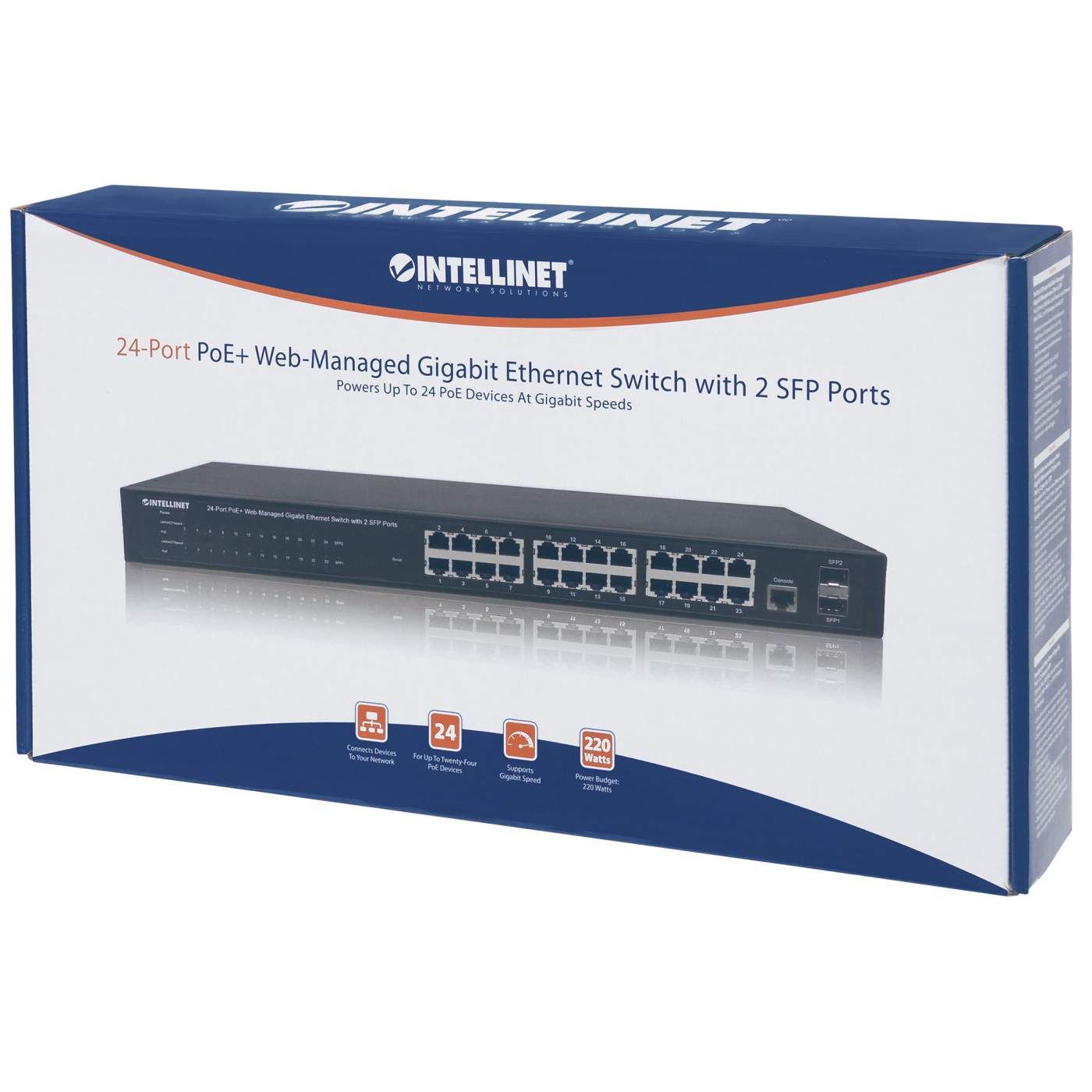IC Intracom Intellinet 24-Port Gigabit PoE+ Web-Managed Switch 2 SFP