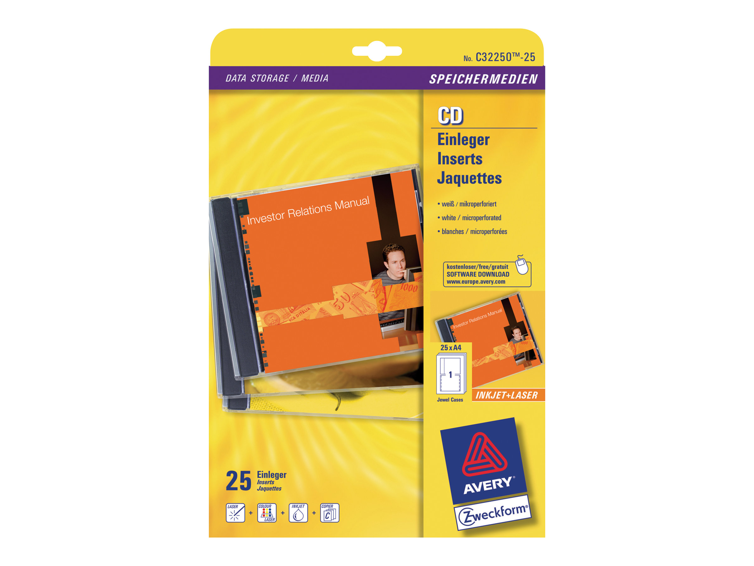 Avery Zweckform CD‑Einleger C32250-25 weiß 25 Sätze