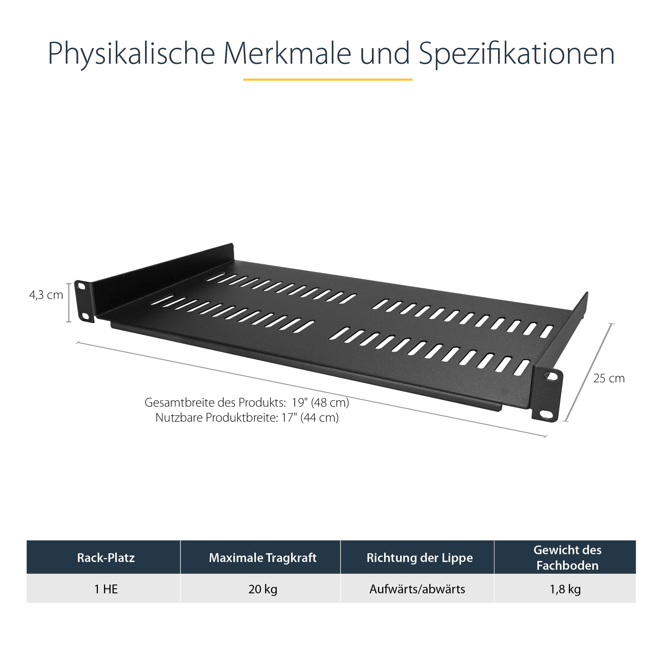 StarTech.com Rack Fachboden 1 HE belüftet 25 cm