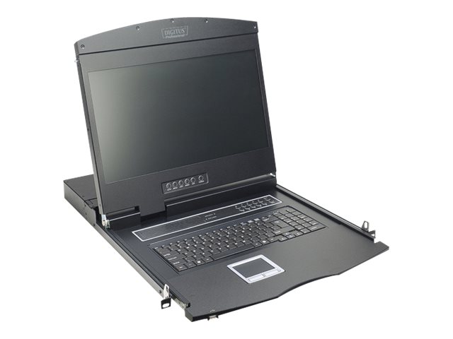 DIGITUS Modulare Konsole mit 48,3cm 19Zoll TFT 8 Port KVM Touchpad deutsche Tastatur RAL 9005 schwarz