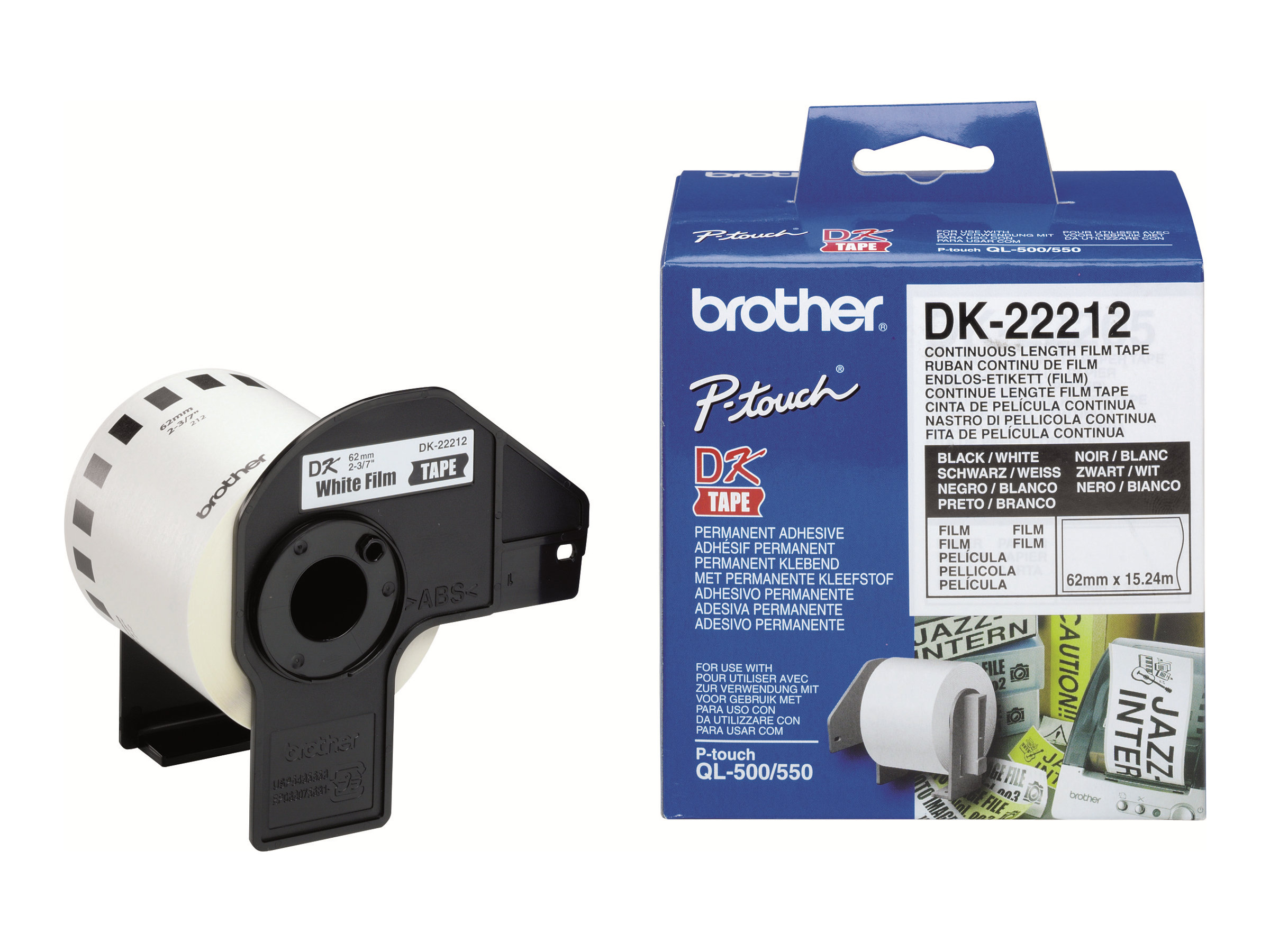 Brother DK-22212 Etikettenfilm Weiß Permanentklebstoff 62mm x 15,2m