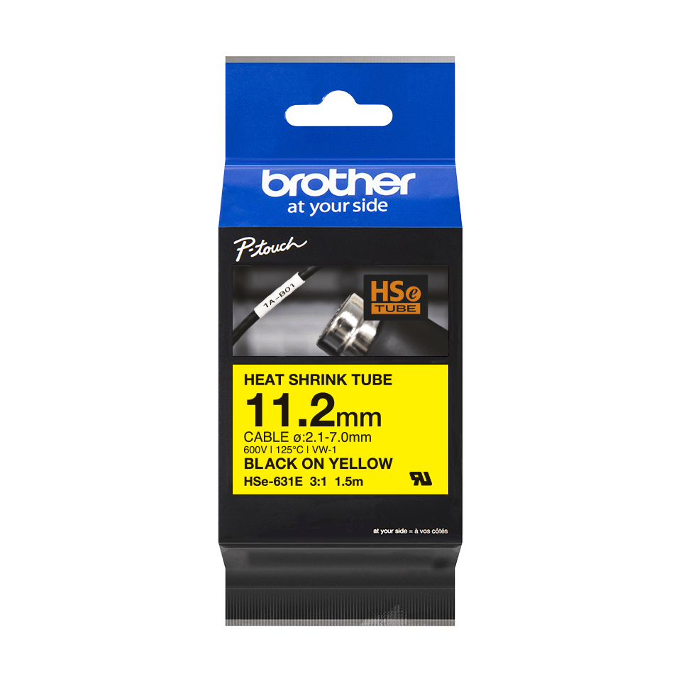 Brother HSe-631E Schrumpfschlauch 11,2 mm Schwarz auf Gelb