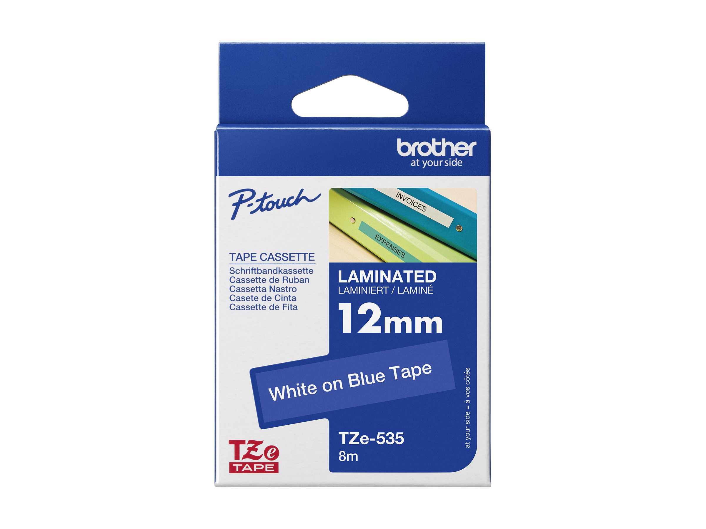 Brother TZe-535 12mm Weiß auf Blau