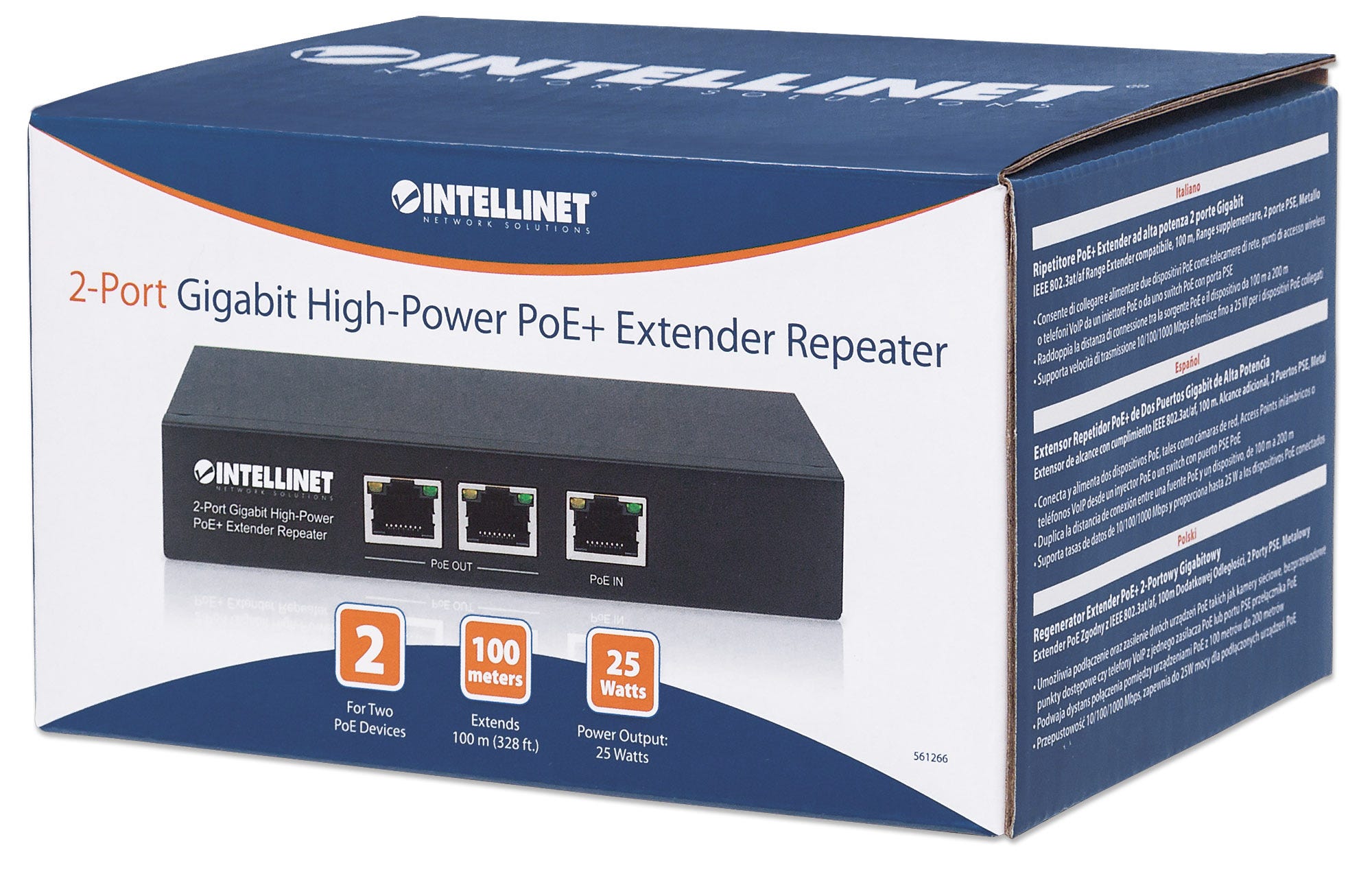 Intellinet 2-Port Gigabit High-Power PoE+ Extender 100m