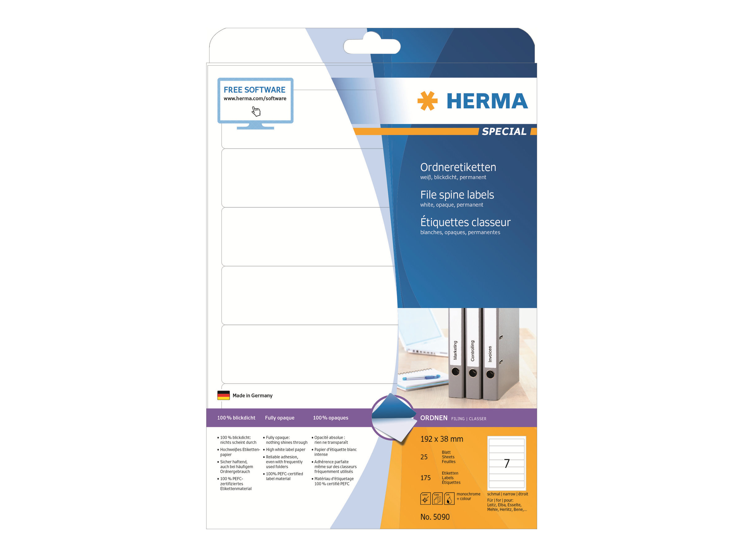 HERMA Special Ordneretiketten 5090 weiß 192 x 38 mm