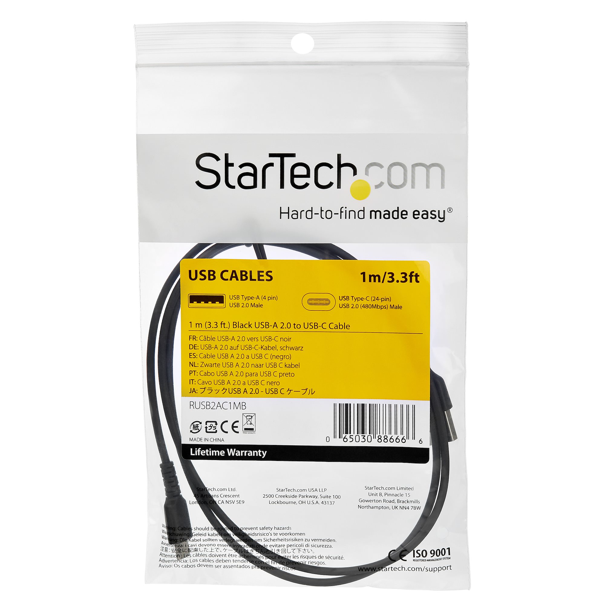 StarTech.com RUSB2CC1MB USB-C Kabel 1m Schwarz