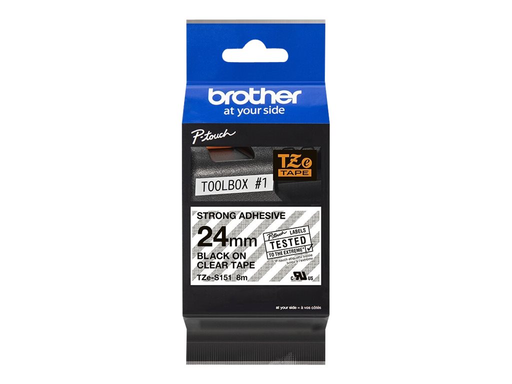 Brother TZe-S151 Schwarz auf Transparent extra starker Klebstoff
