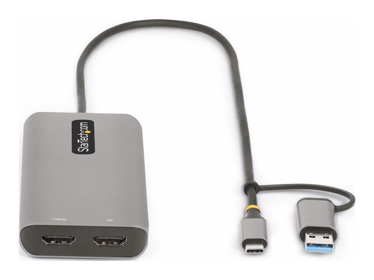 STARTECHCOM USBC and USBA Multiport Adapter Dual HDMI 4K1080p 3Port USB Hub USBC to A Dongle Mini Travel Laptop Docking Station