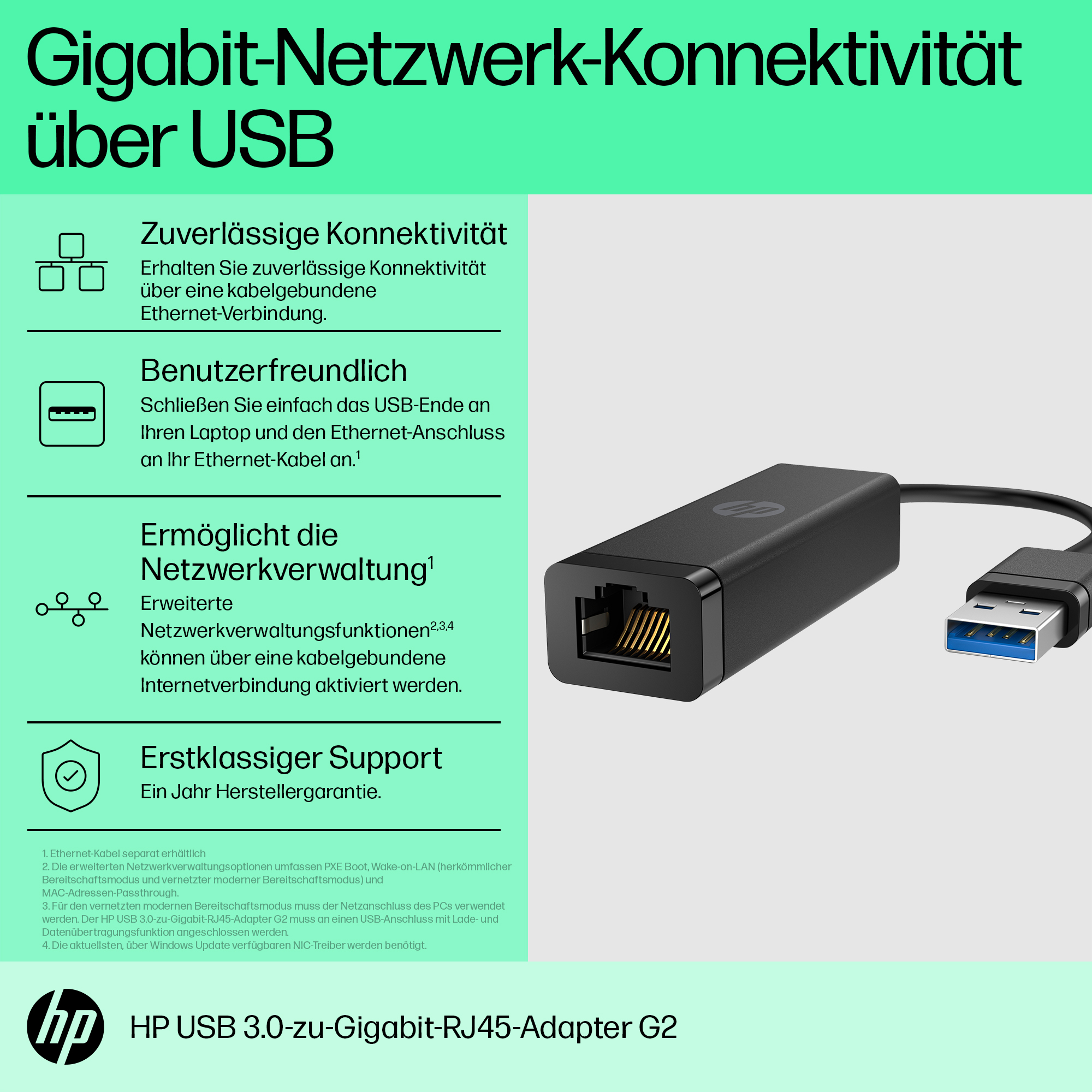 HP USB‑A to RJ45 Adapter G2 USB 3.0 Netzwerkadapter