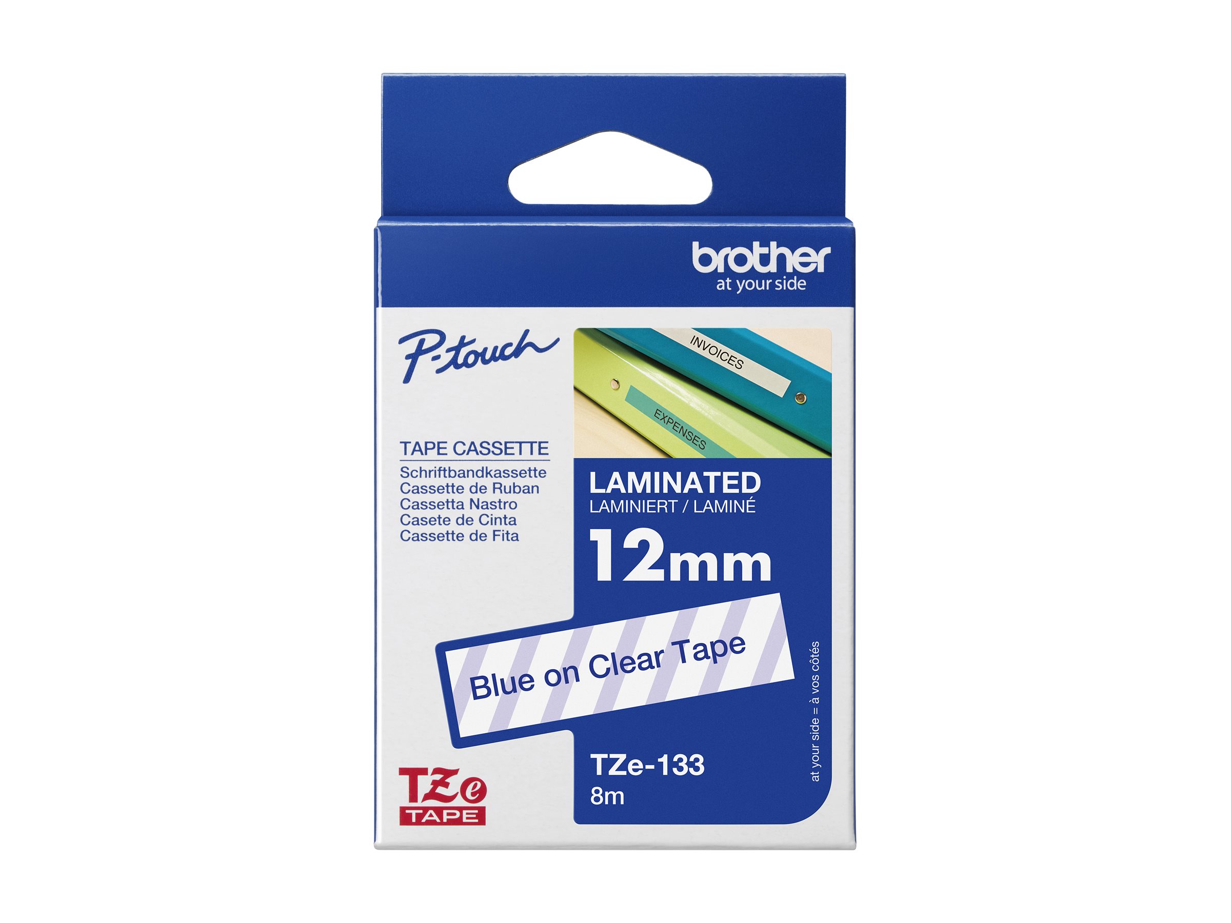 Brother TZe-133 Schriftband 12mm blau/transparent