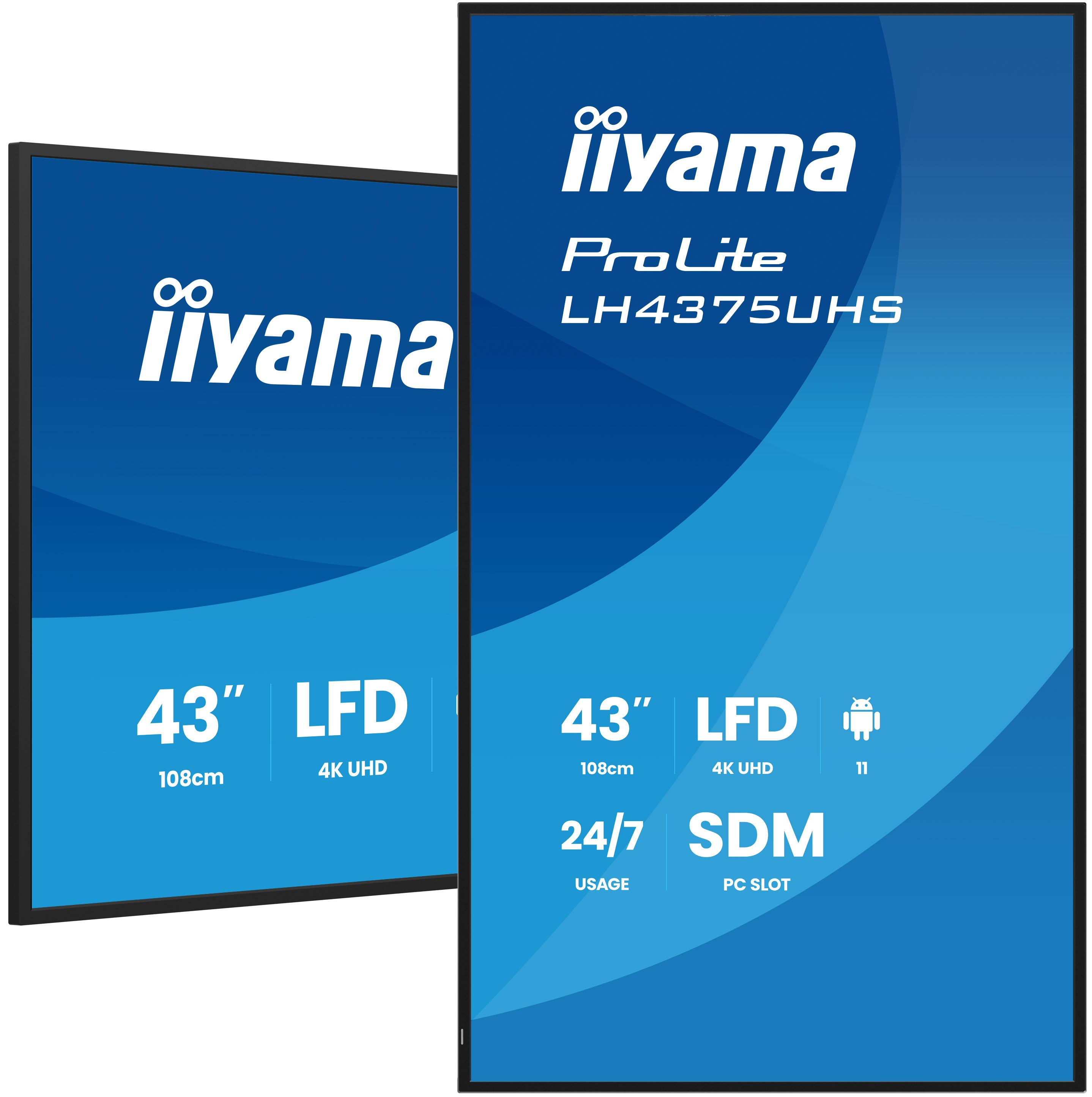 IIYAMA LH4375UHSB2AG 109,22cm 43Zoll 3840x2160 UHD IPS panel Haze 25Percent 500cdm Landscape and Portrait