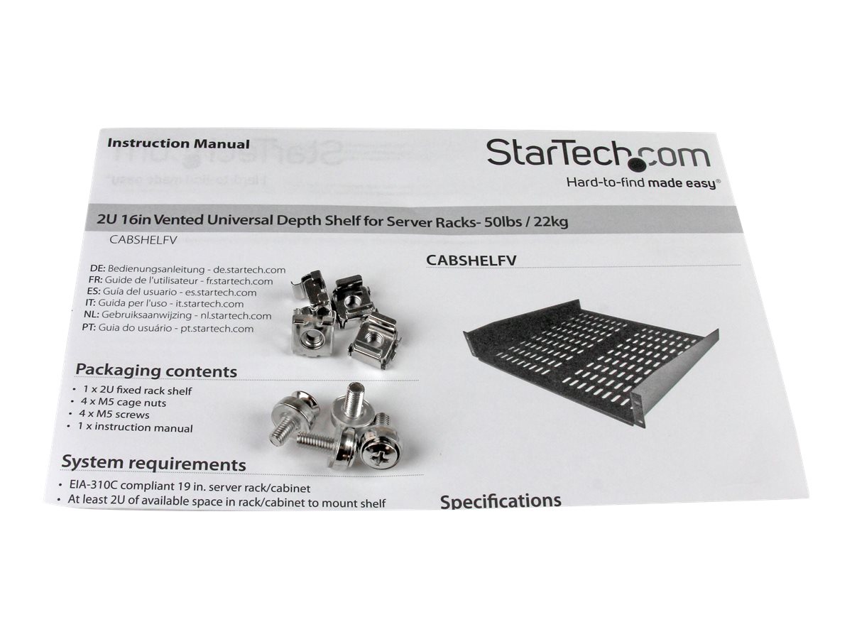 StarTech 2U Universal Rack Fachboden belüftet 16 Zoll