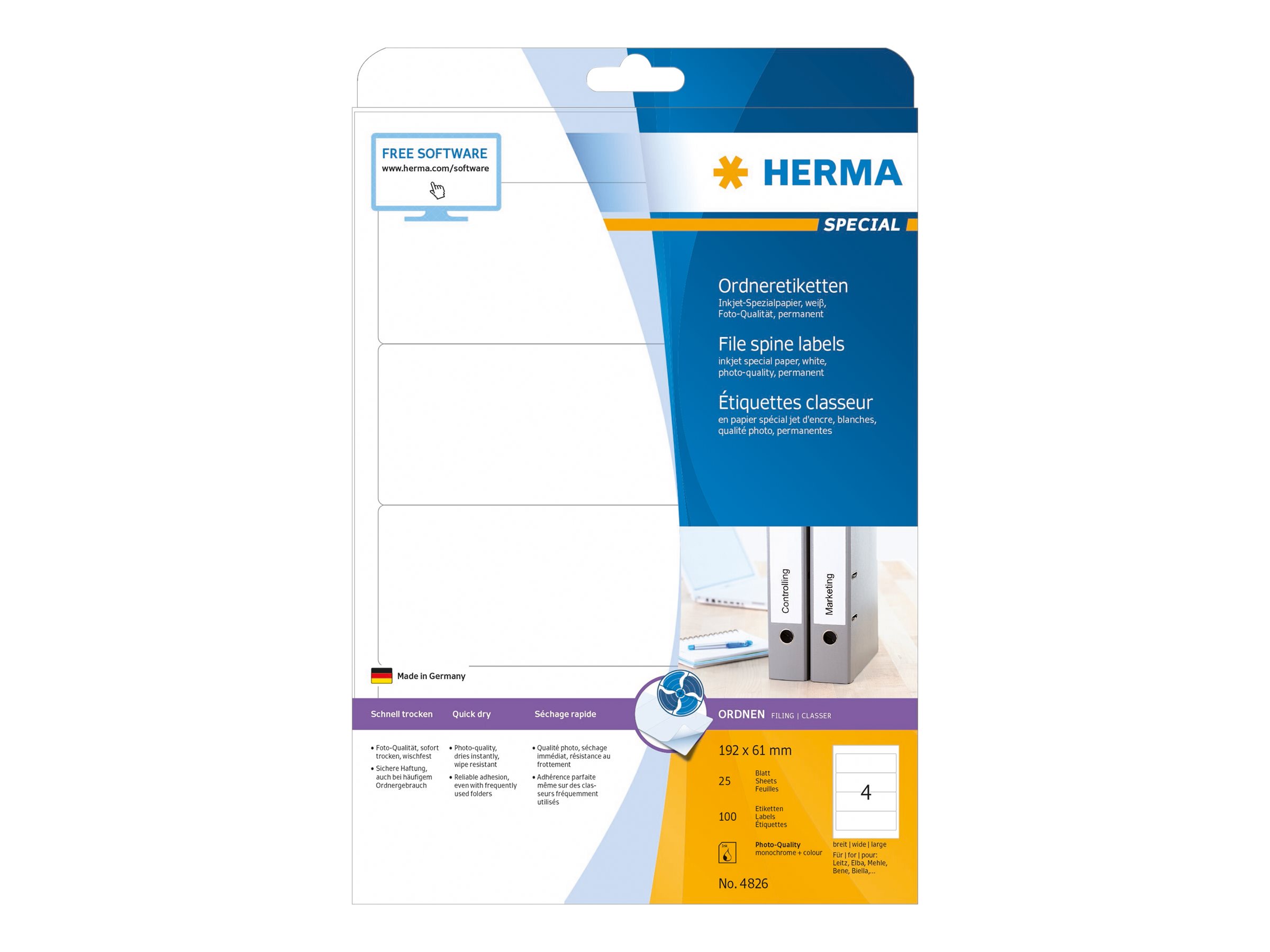 HERMA Ordneretiketten 4826 Weiß 192 x 61 mm