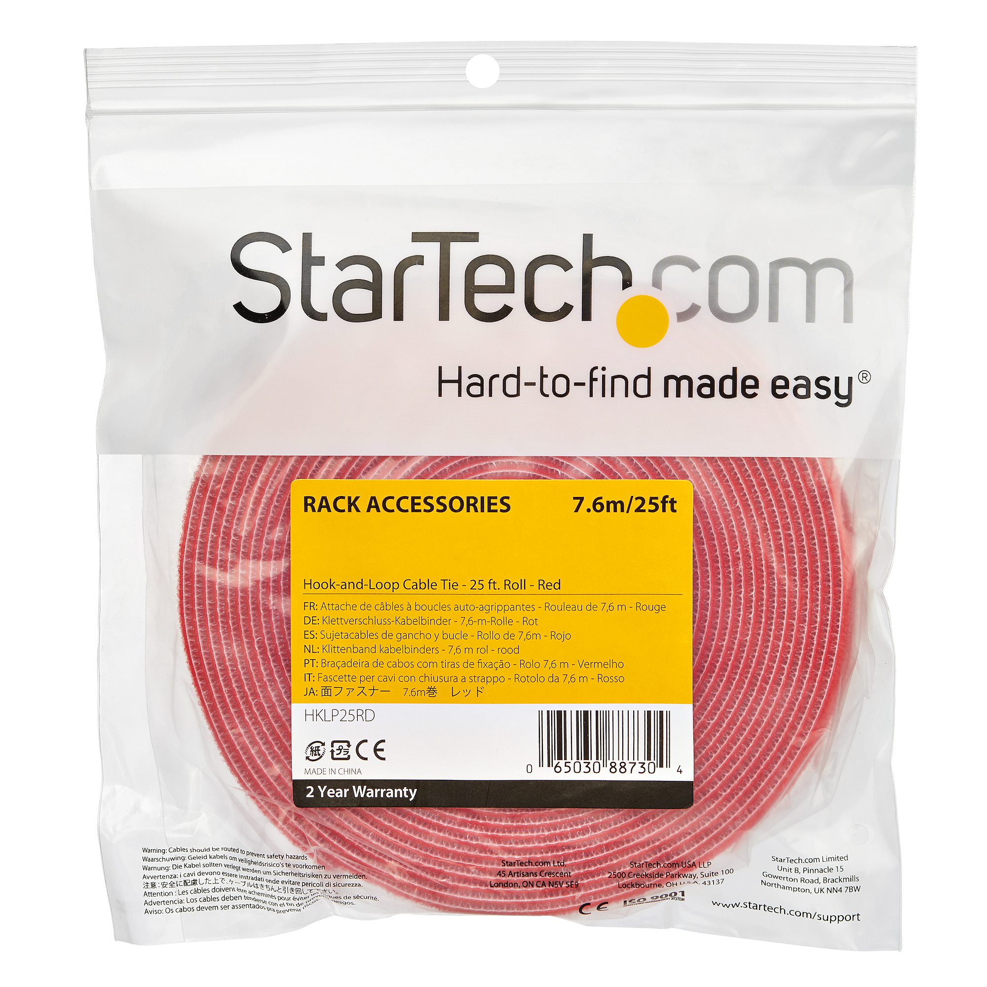 StarTech.com Klettkabelbinder HKLP25RD 25 ft. wiederverwendbar rot